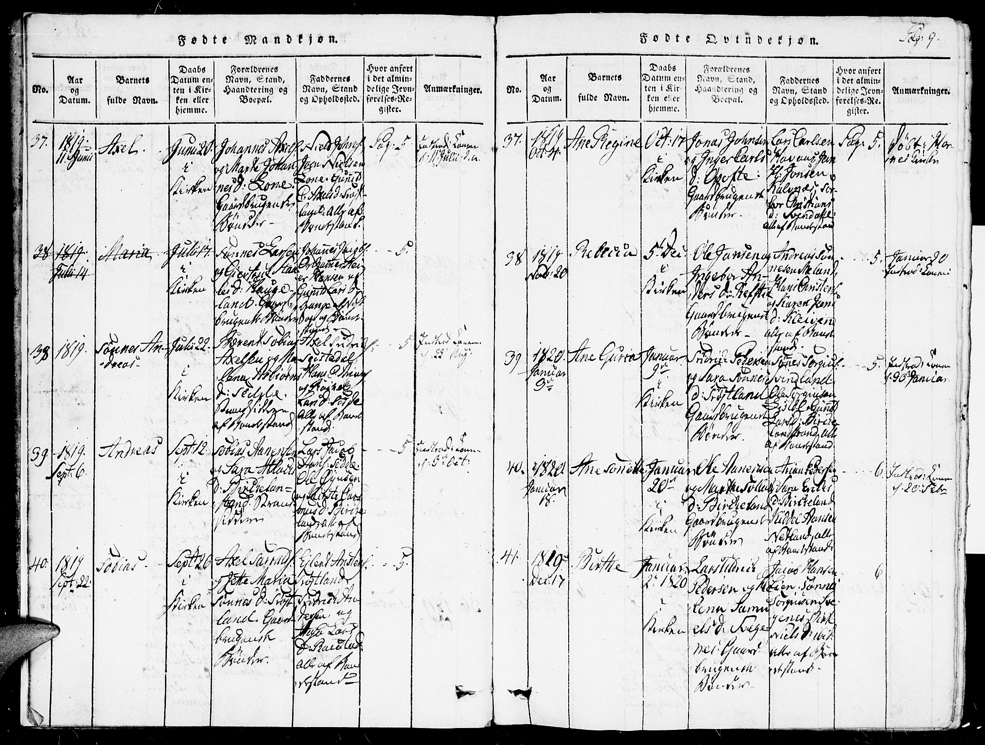 Kvinesdal sokneprestkontor, SAK/1111-0026/F/Fa/Faa/L0001: Parish register (official) no. A 1, 1815-1849, p. 9