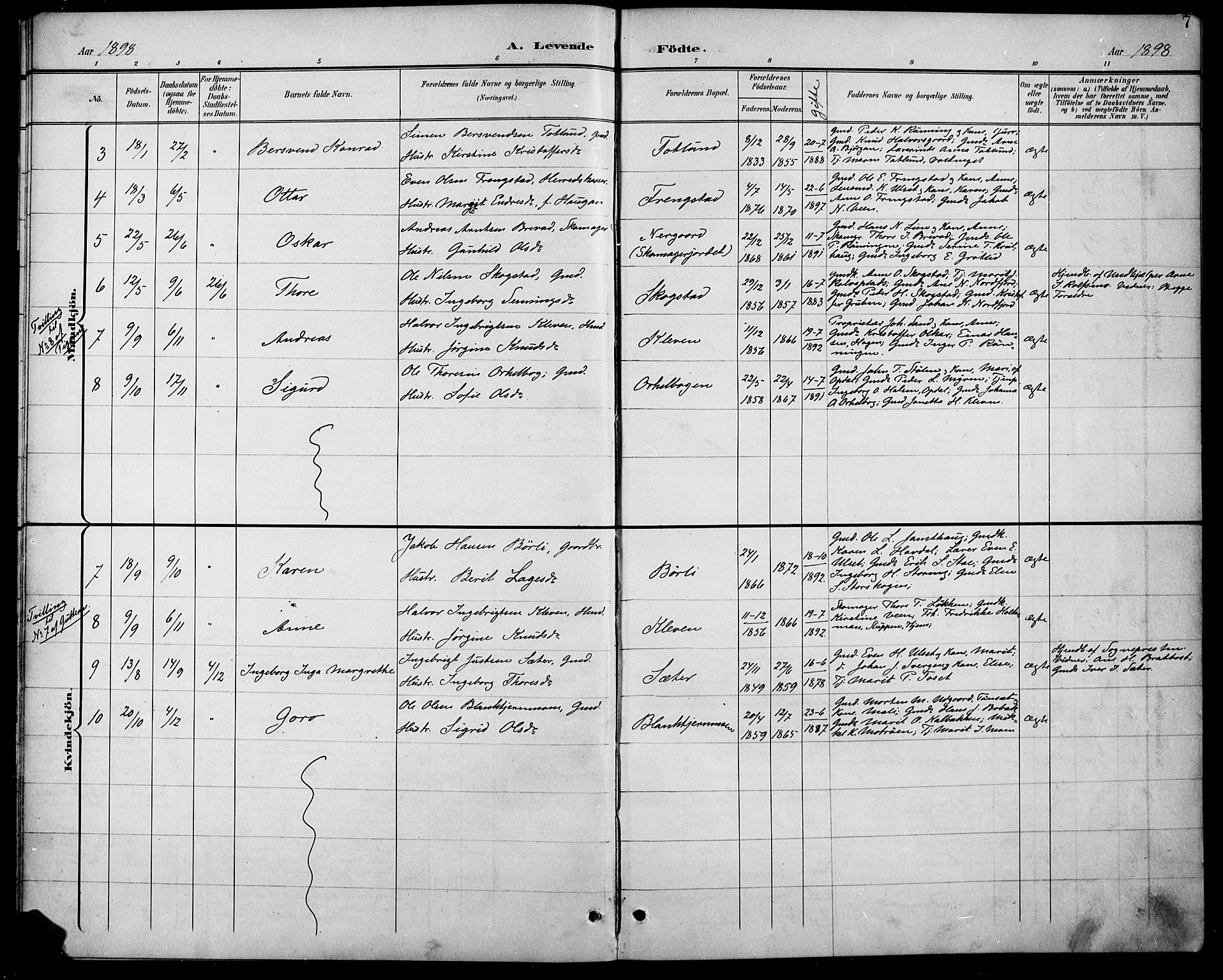 Kvikne prestekontor, AV/SAH-PREST-064/H/Ha/Hab/L0003: Parish register (copy) no. 3, 1896-1918, p. 7