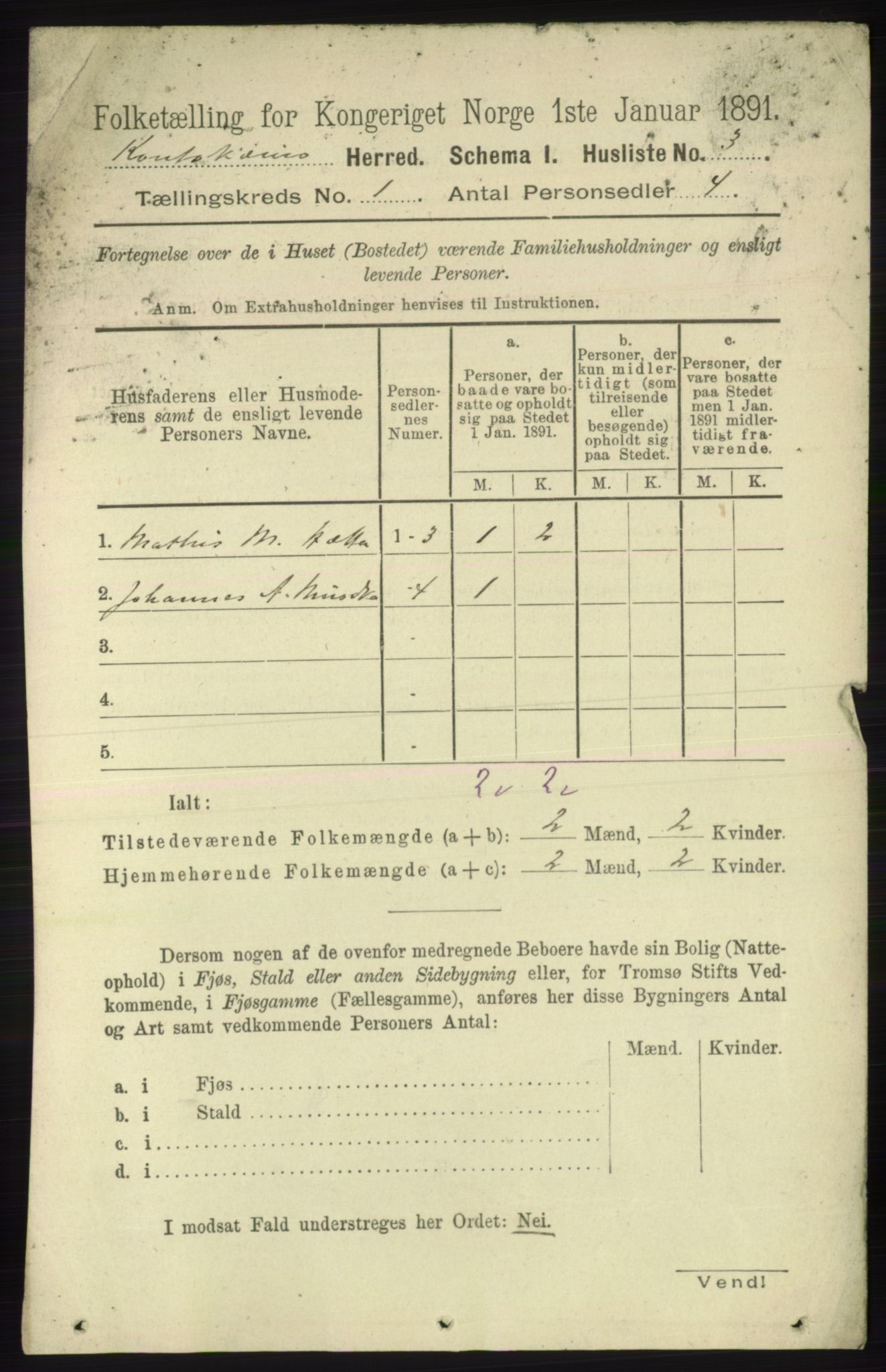 RA, 1891 census for 2011 Kautokeino, 1891, p. 16