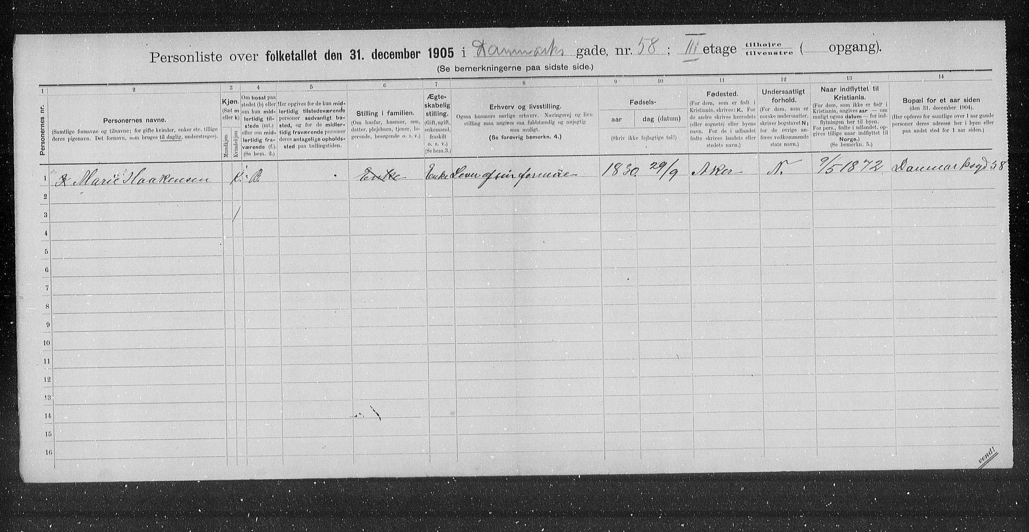 OBA, Municipal Census 1905 for Kristiania, 1905, p. 7833