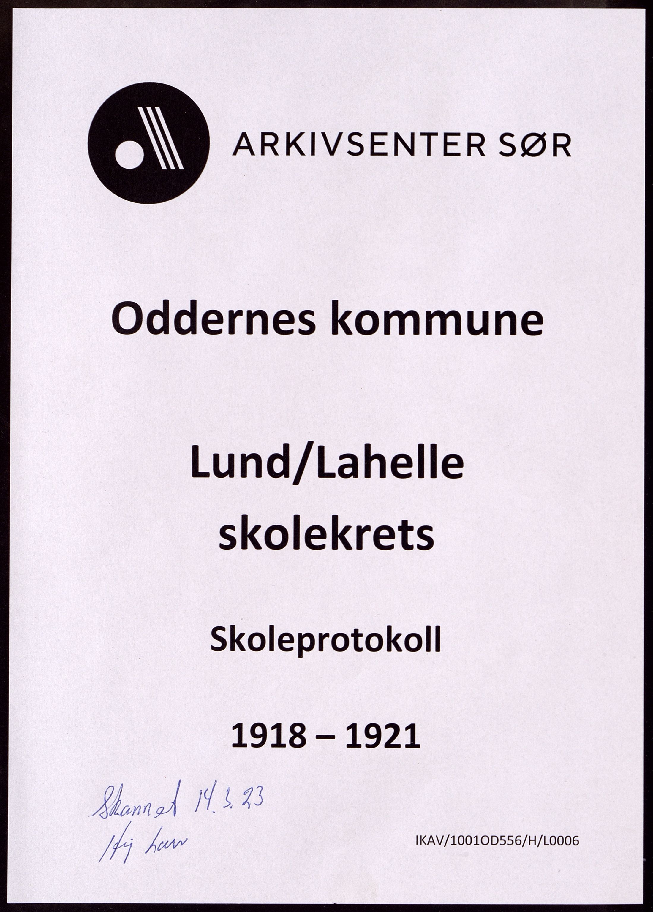 Oddernes kommune - Lund/Lahelle skolekrets, ARKSOR/1001OD556/H/L0006: Skoleprotokoll, 1918-1921