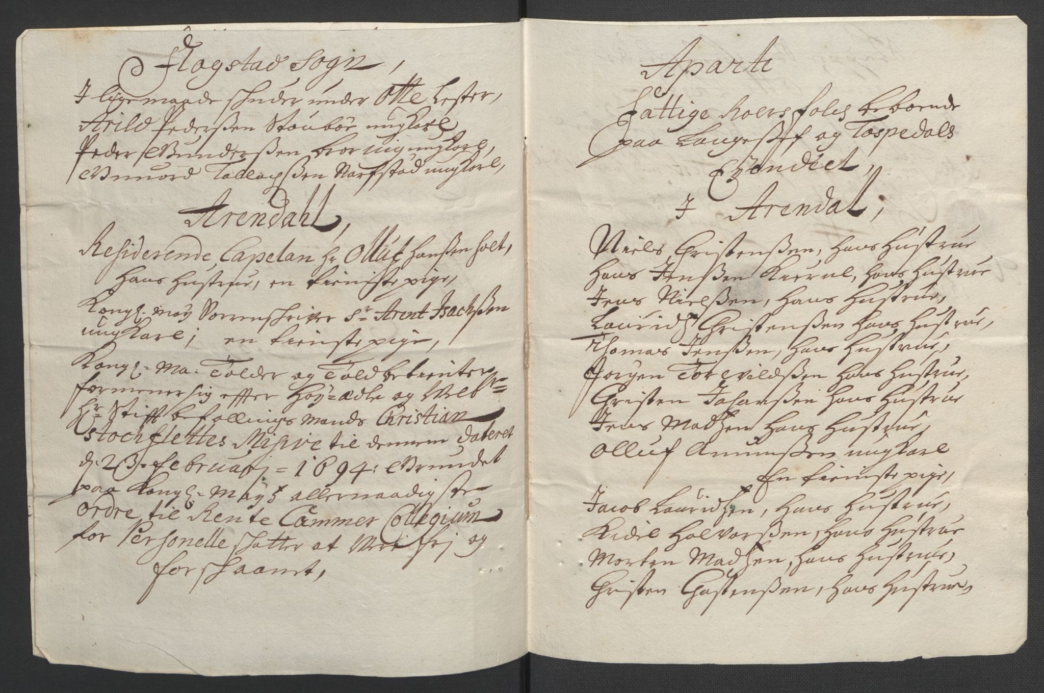 Rentekammeret inntil 1814, Reviderte regnskaper, Fogderegnskap, AV/RA-EA-4092/R39/L2312: Fogderegnskap Nedenes, 1693-1695, p. 174