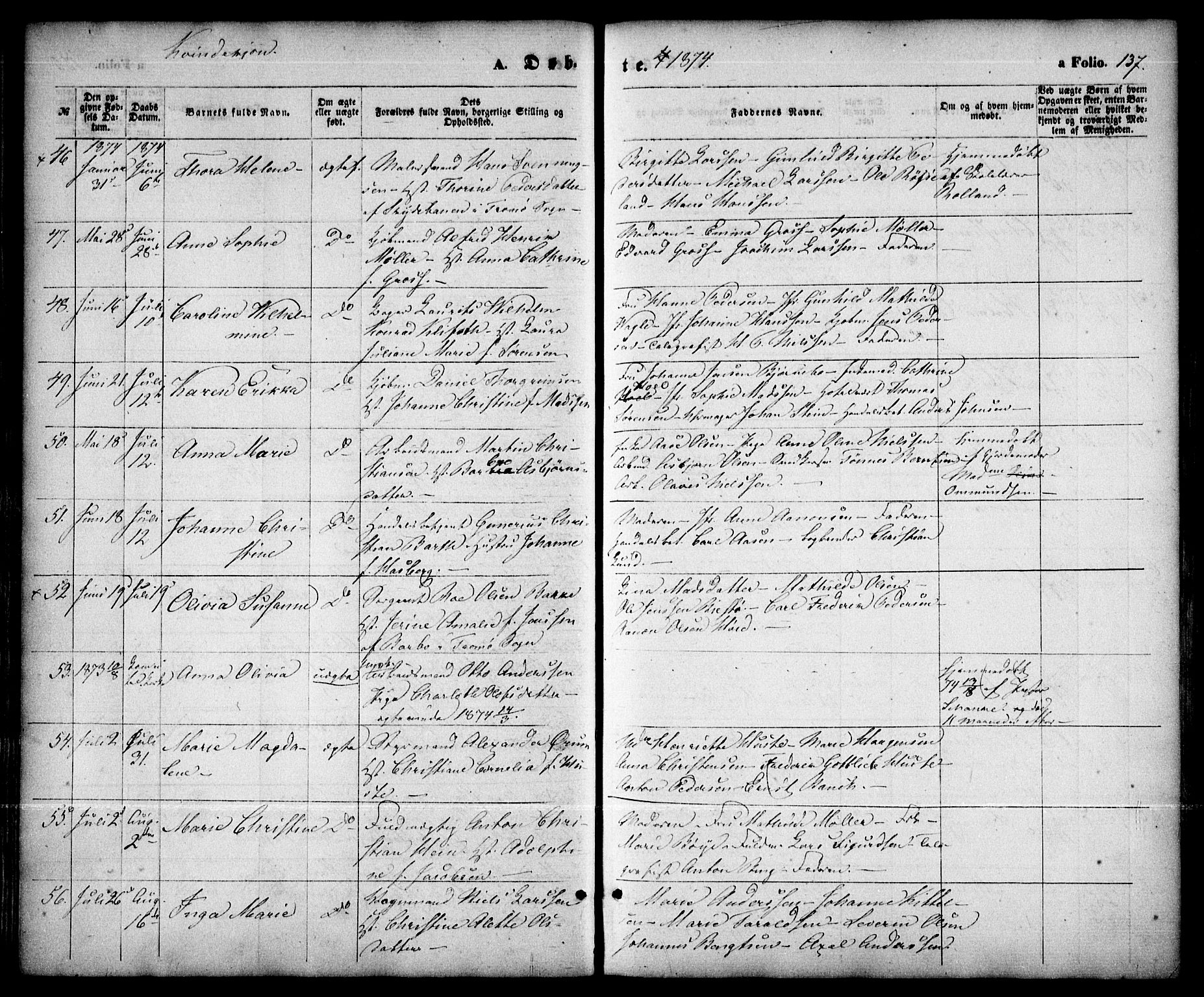 Arendal sokneprestkontor, Trefoldighet, SAK/1111-0040/F/Fa/L0007: Parish register (official) no. A 7, 1868-1878, p. 137