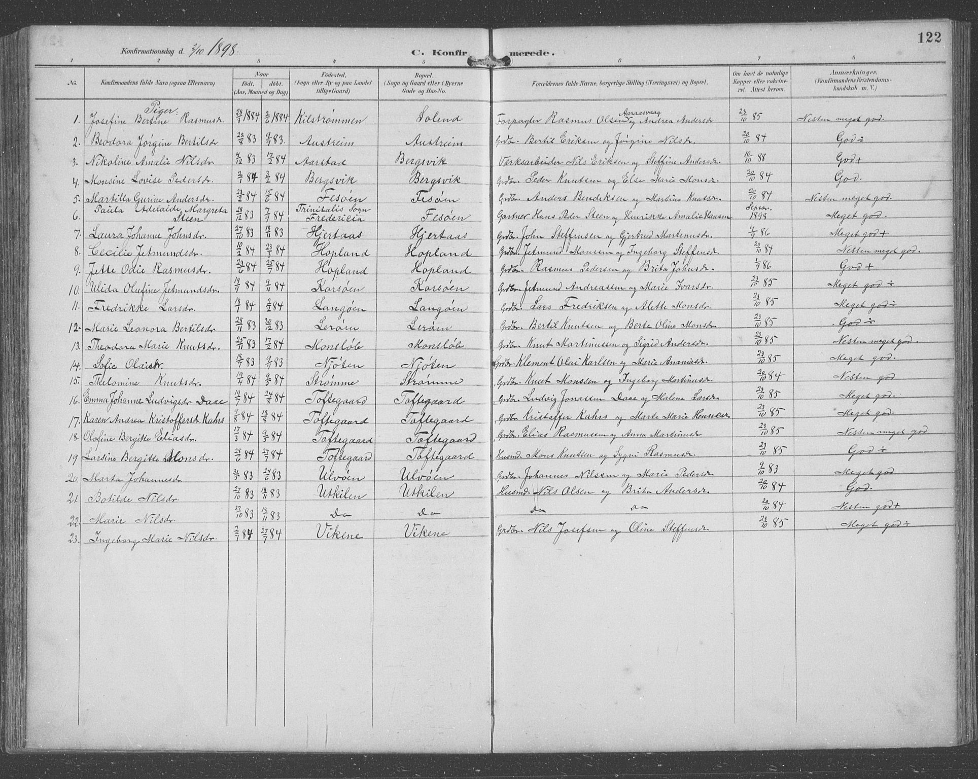 Lindås Sokneprestembete, SAB/A-76701/H/Hab: Parish register (copy) no. C 4, 1894-1910, p. 122