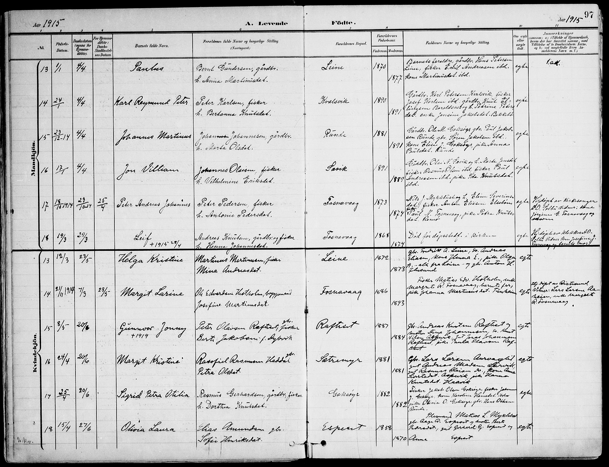 Ministerialprotokoller, klokkerbøker og fødselsregistre - Møre og Romsdal, SAT/A-1454/507/L0075: Parish register (official) no. 507A10, 1901-1920, p. 97