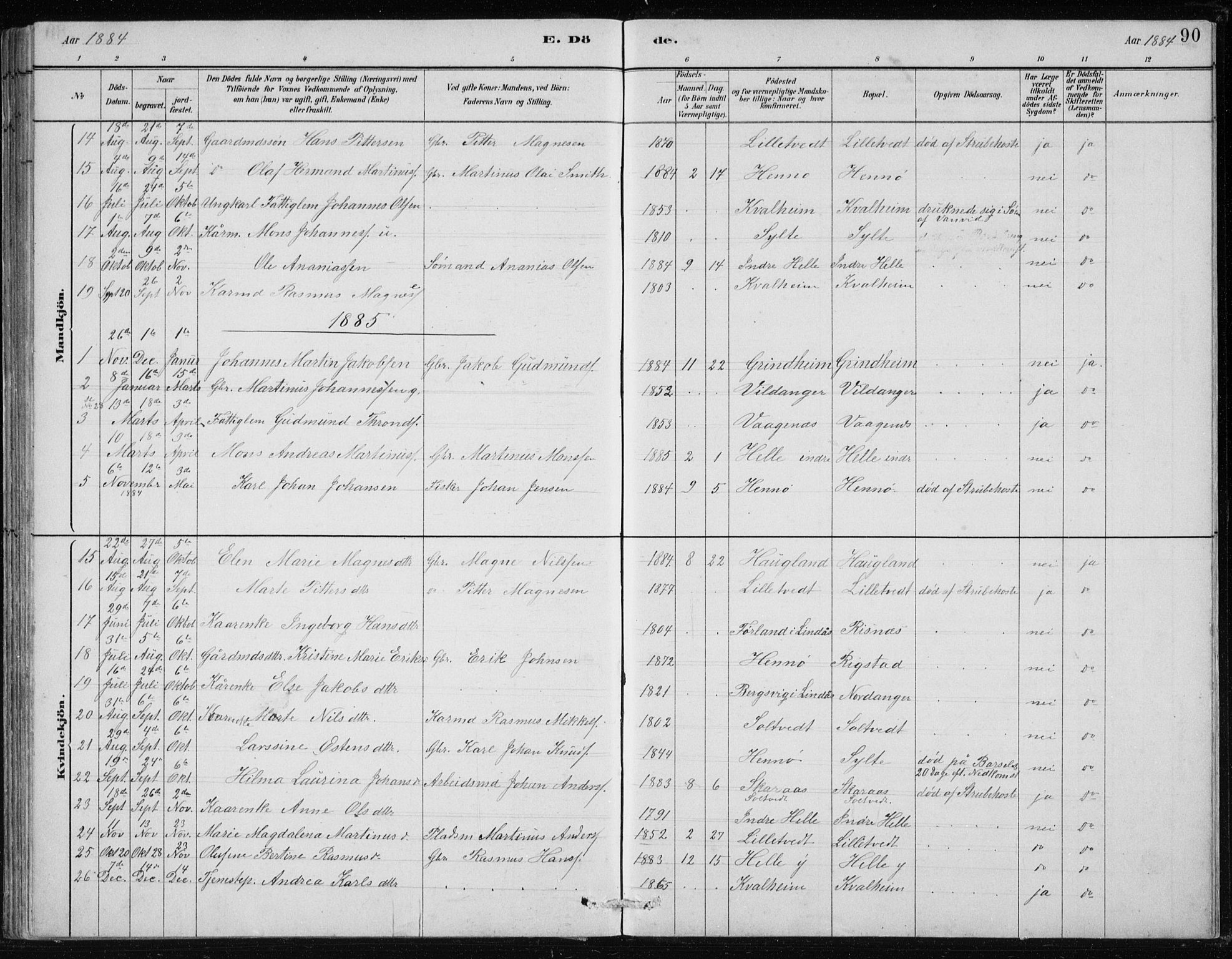 Manger sokneprestembete, AV/SAB-A-76801/H/Hab: Parish register (copy) no. B 2, 1882-1890, p. 90