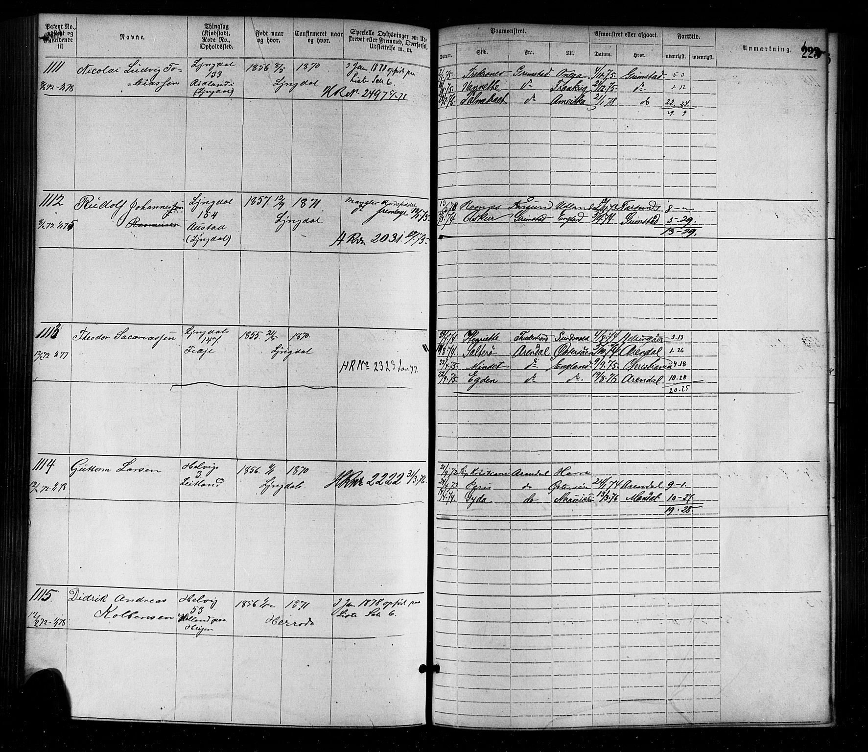 Farsund mønstringskrets, SAK/2031-0017/F/Fa/L0001: Annotasjonsrulle nr 1-1920 med register, M-1, 1869-1877, p. 253