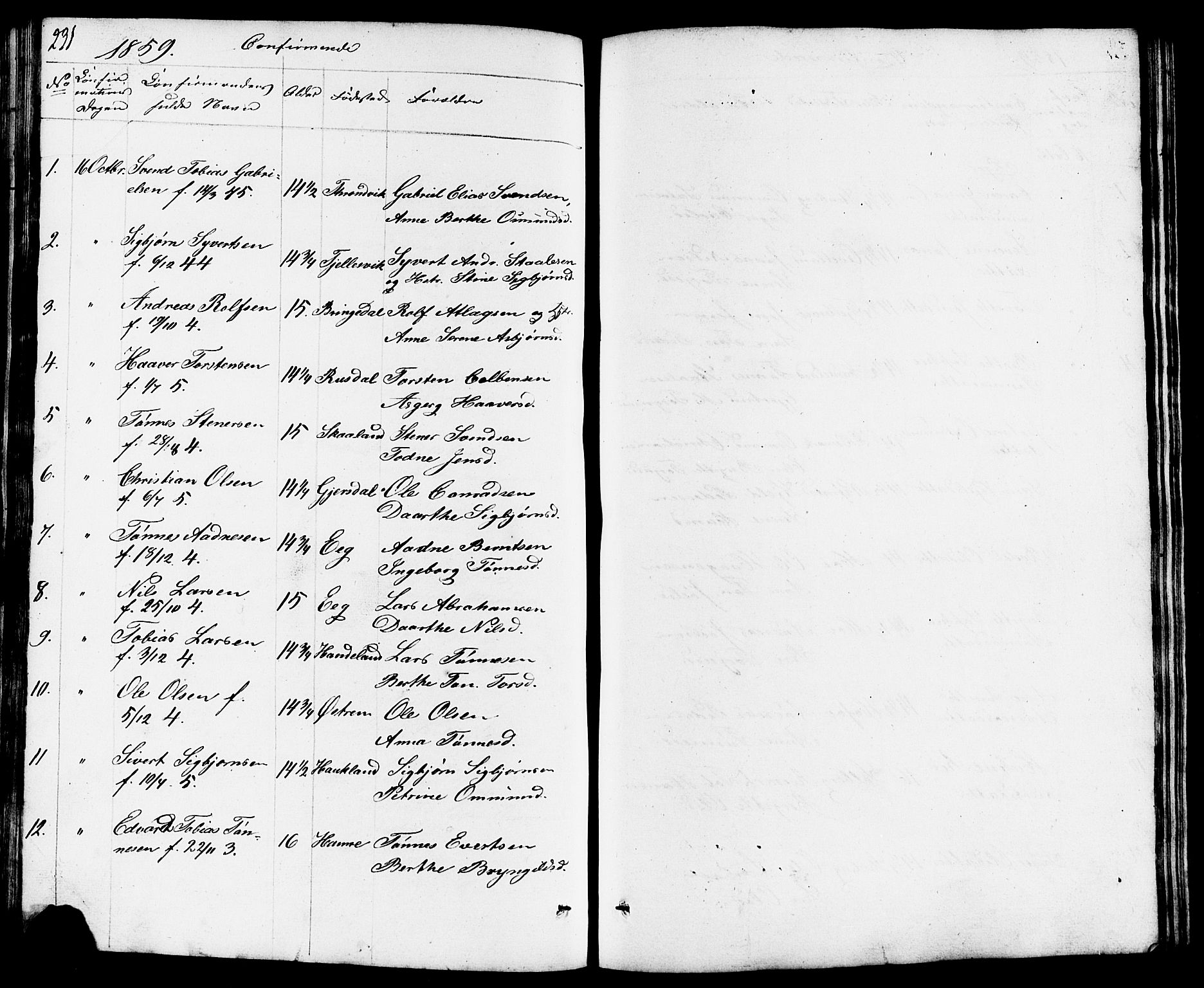 Lund sokneprestkontor, AV/SAST-A-101809/S07/L0003: Parish register (copy) no. B 3, 1848-1885, p. 231