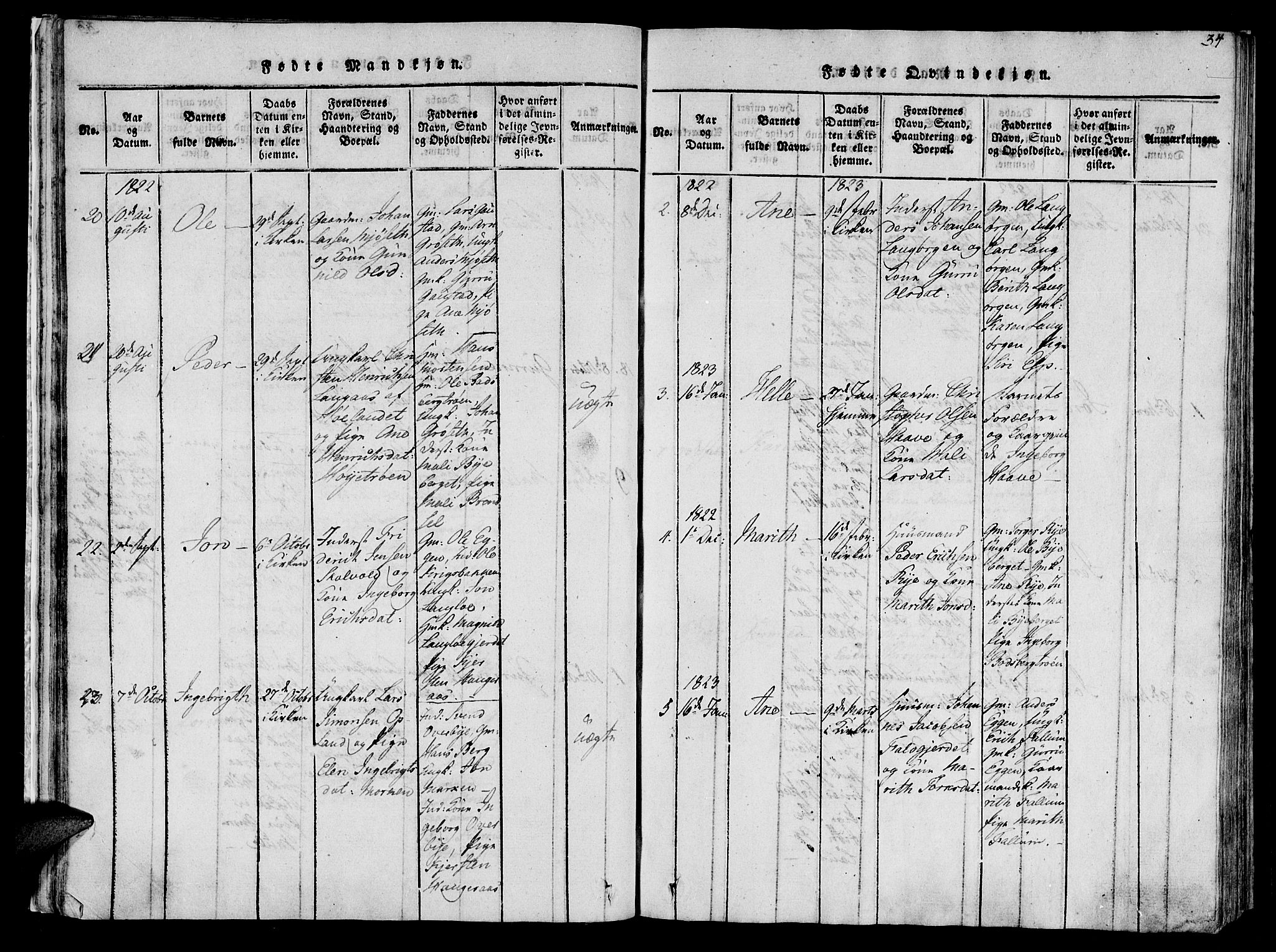 Ministerialprotokoller, klokkerbøker og fødselsregistre - Sør-Trøndelag, SAT/A-1456/612/L0372: Parish register (official) no. 612A06 /1, 1816-1828, p. 34