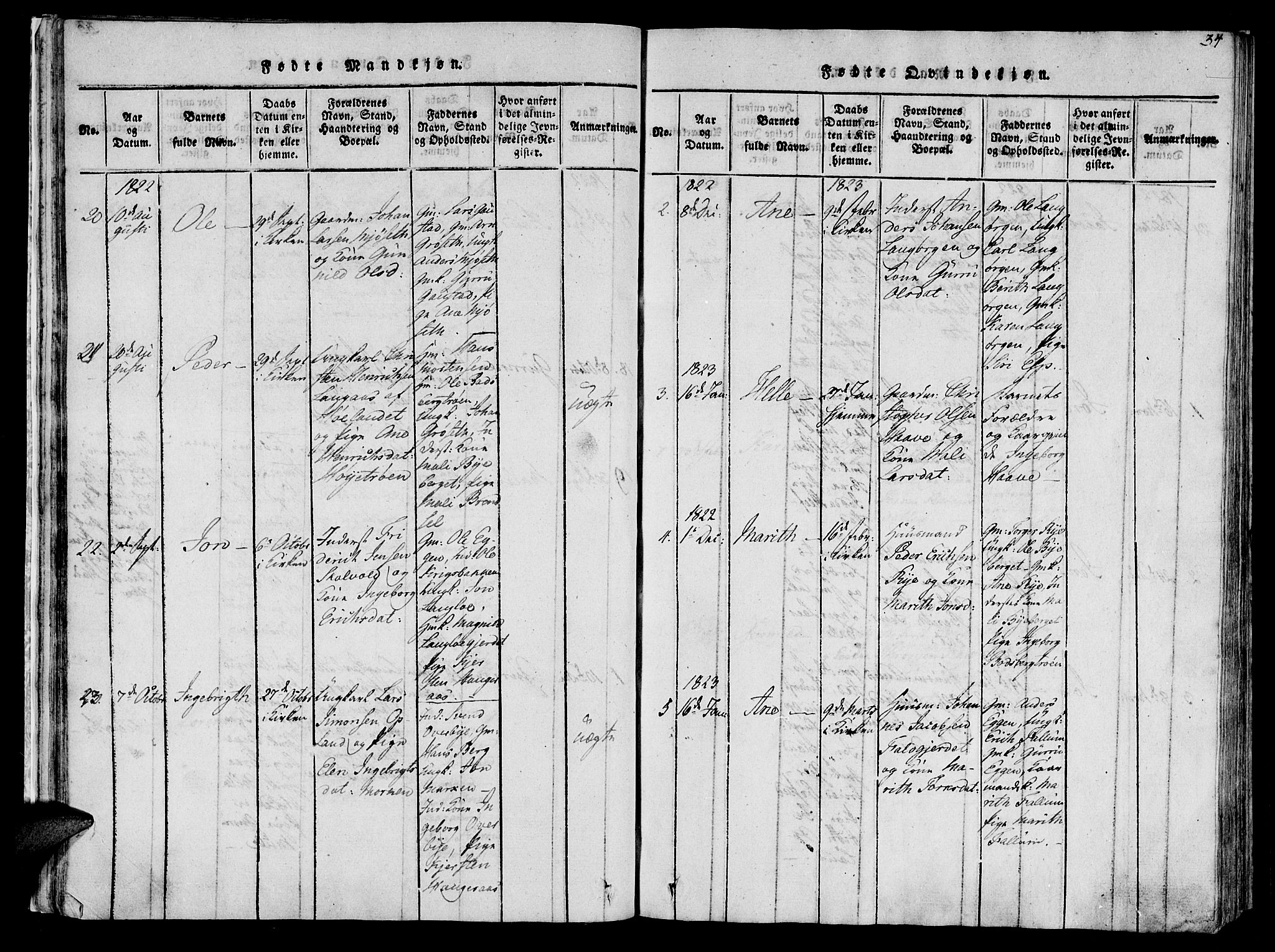 Ministerialprotokoller, klokkerbøker og fødselsregistre - Sør-Trøndelag, AV/SAT-A-1456/612/L0372: Parish register (official) no. 612A06 /1, 1816-1828, p. 34