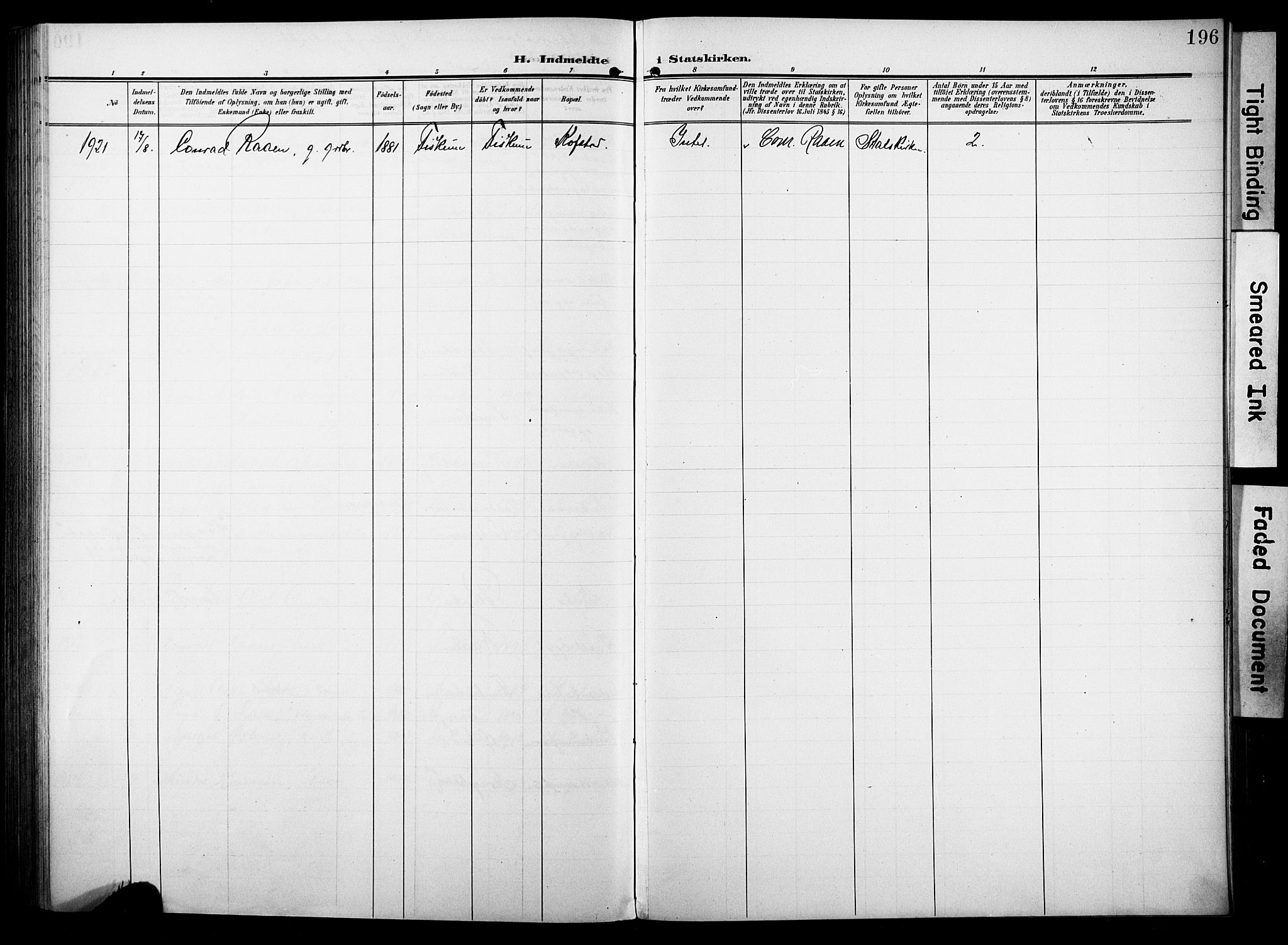 Fiskum kirkebøker, SAKO/A-15/F/Fa/L0004: Parish register (official) no. 4, 1906-1924, p. 196
