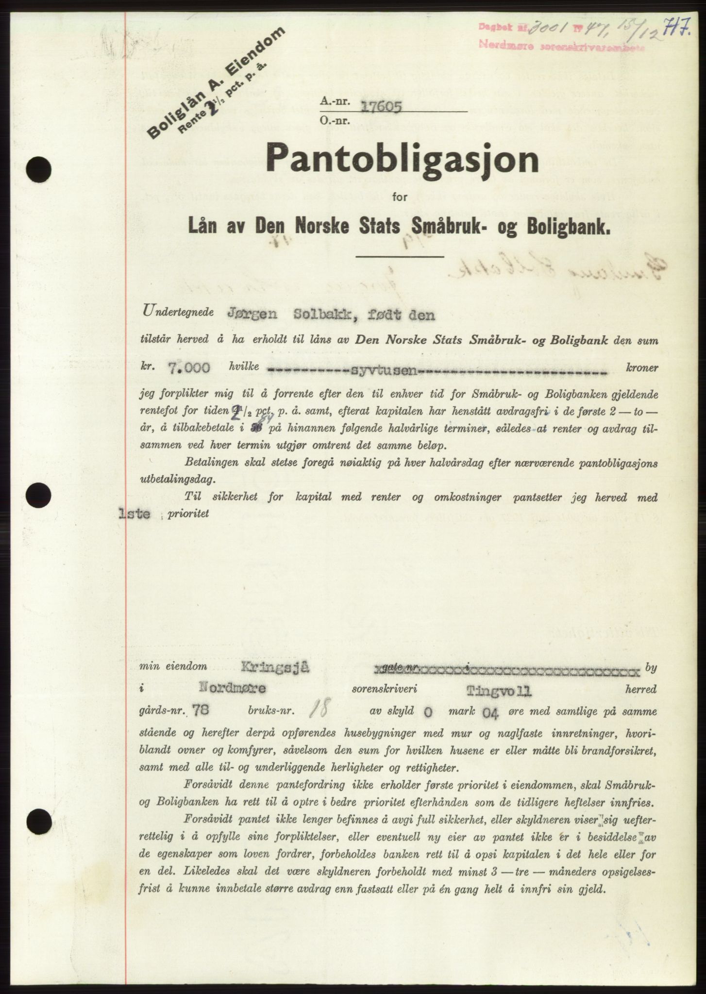 Nordmøre sorenskriveri, AV/SAT-A-4132/1/2/2Ca: Mortgage book no. B97, 1947-1948, Diary no: : 3001/1947