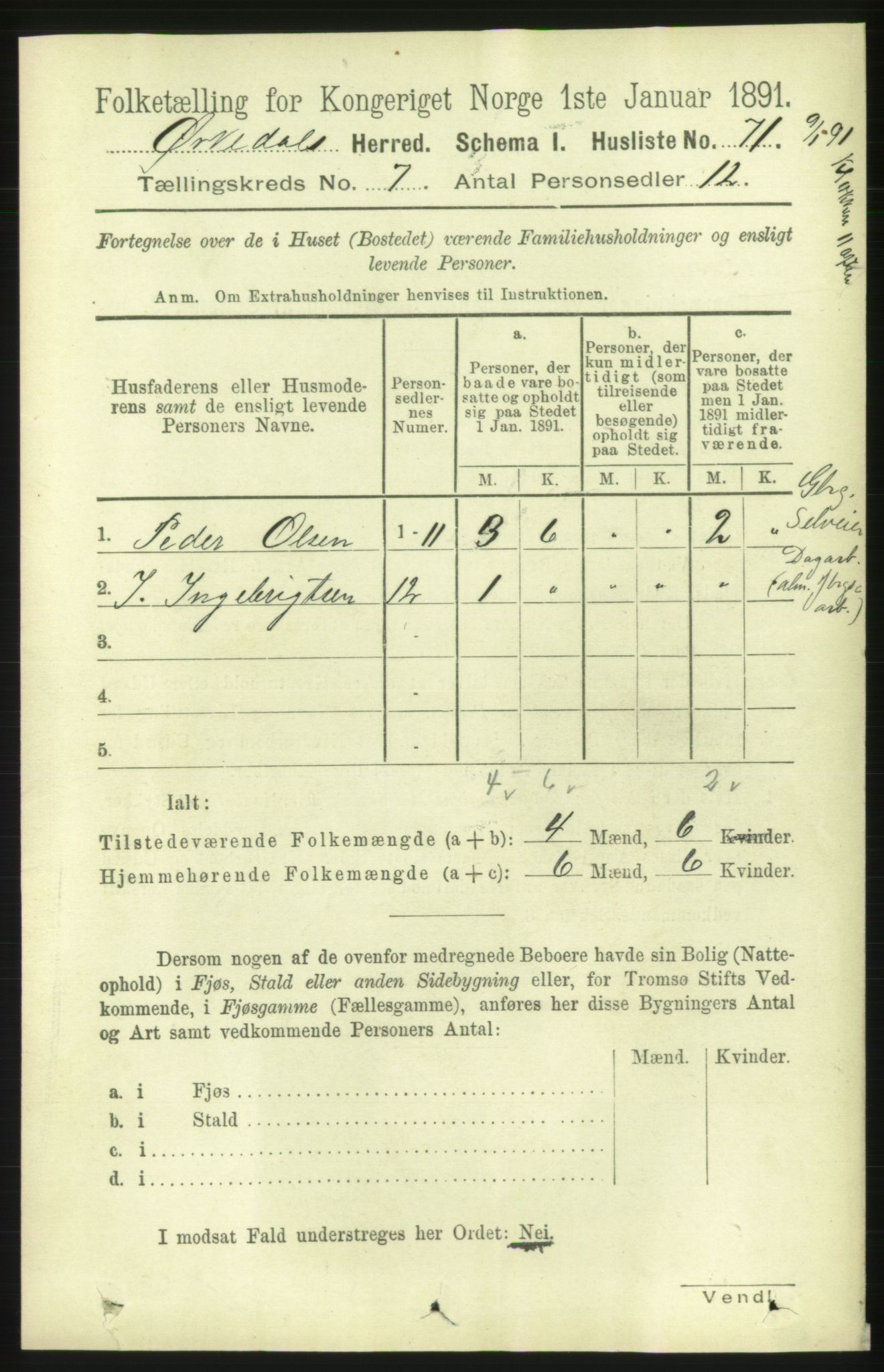 RA, 1891 census for 1638 Orkdal, 1891, p. 3432