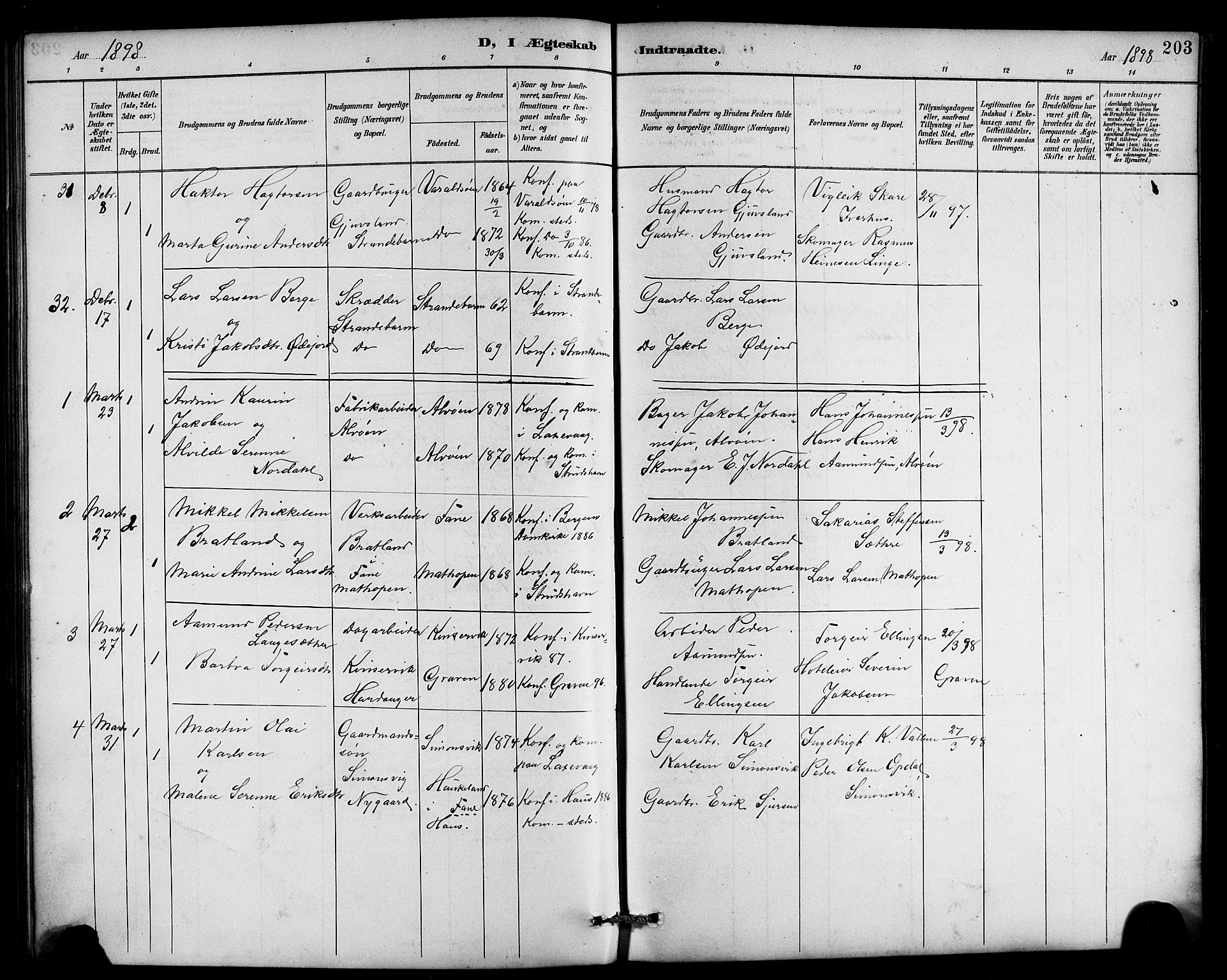 Laksevåg Sokneprestembete, SAB/A-76501/H/Ha/Hab/Haba/L0003: Parish register (copy) no. A 3, 1887-1899, p. 203