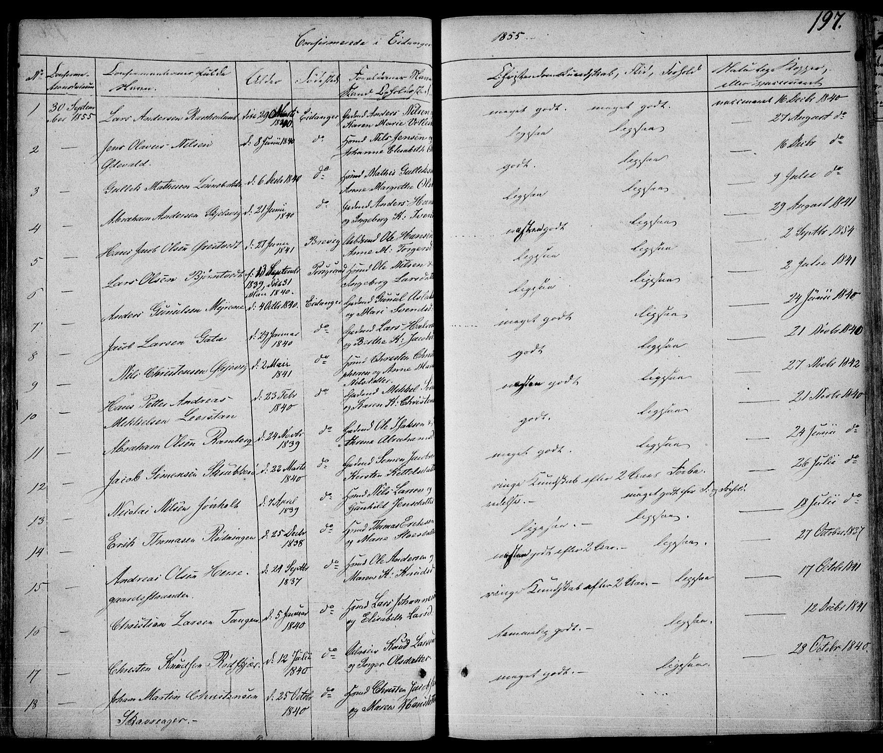 Eidanger kirkebøker, AV/SAKO-A-261/F/Fa/L0008: Parish register (official) no. 8, 1831-1858, p. 197