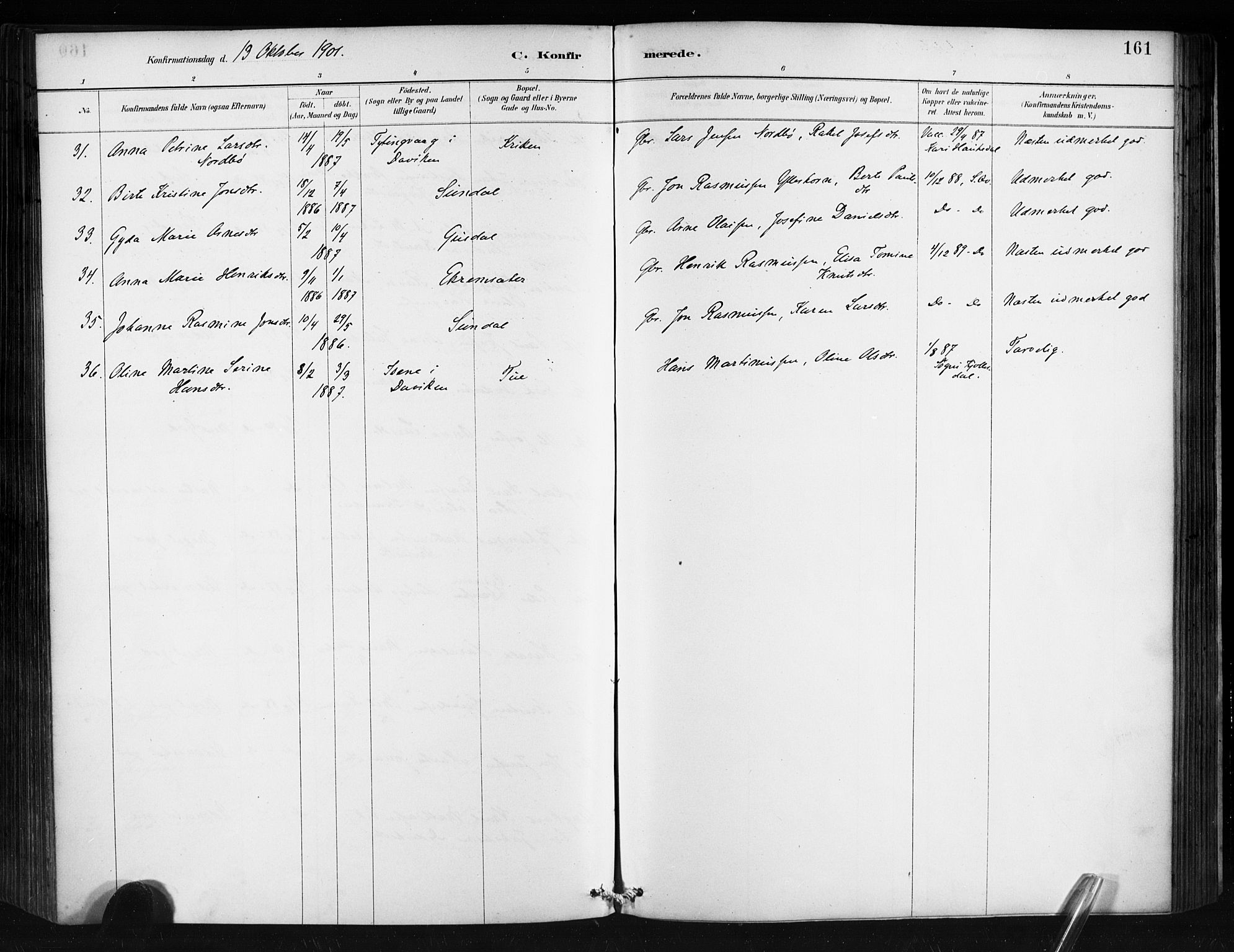 Ministerialprotokoller, klokkerbøker og fødselsregistre - Møre og Romsdal, AV/SAT-A-1454/501/L0008: Parish register (official) no. 501A08, 1885-1901, p. 161