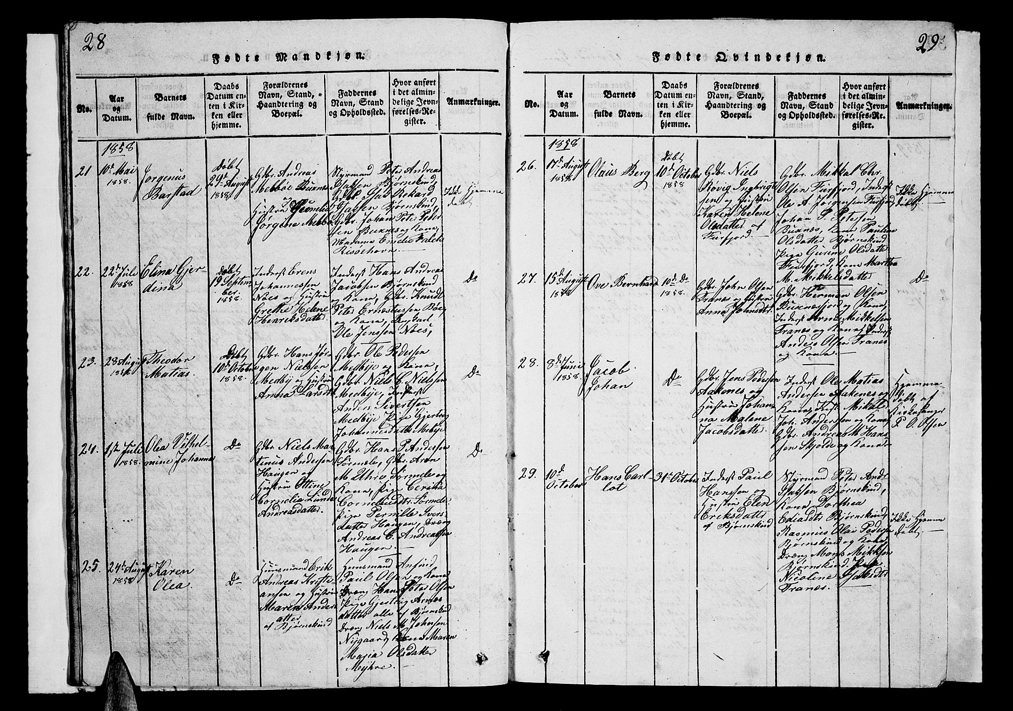 Ministerialprotokoller, klokkerbøker og fødselsregistre - Nordland, SAT/A-1459/899/L1446: Parish register (copy) no. 899C01, 1820-1868, p. 28-29