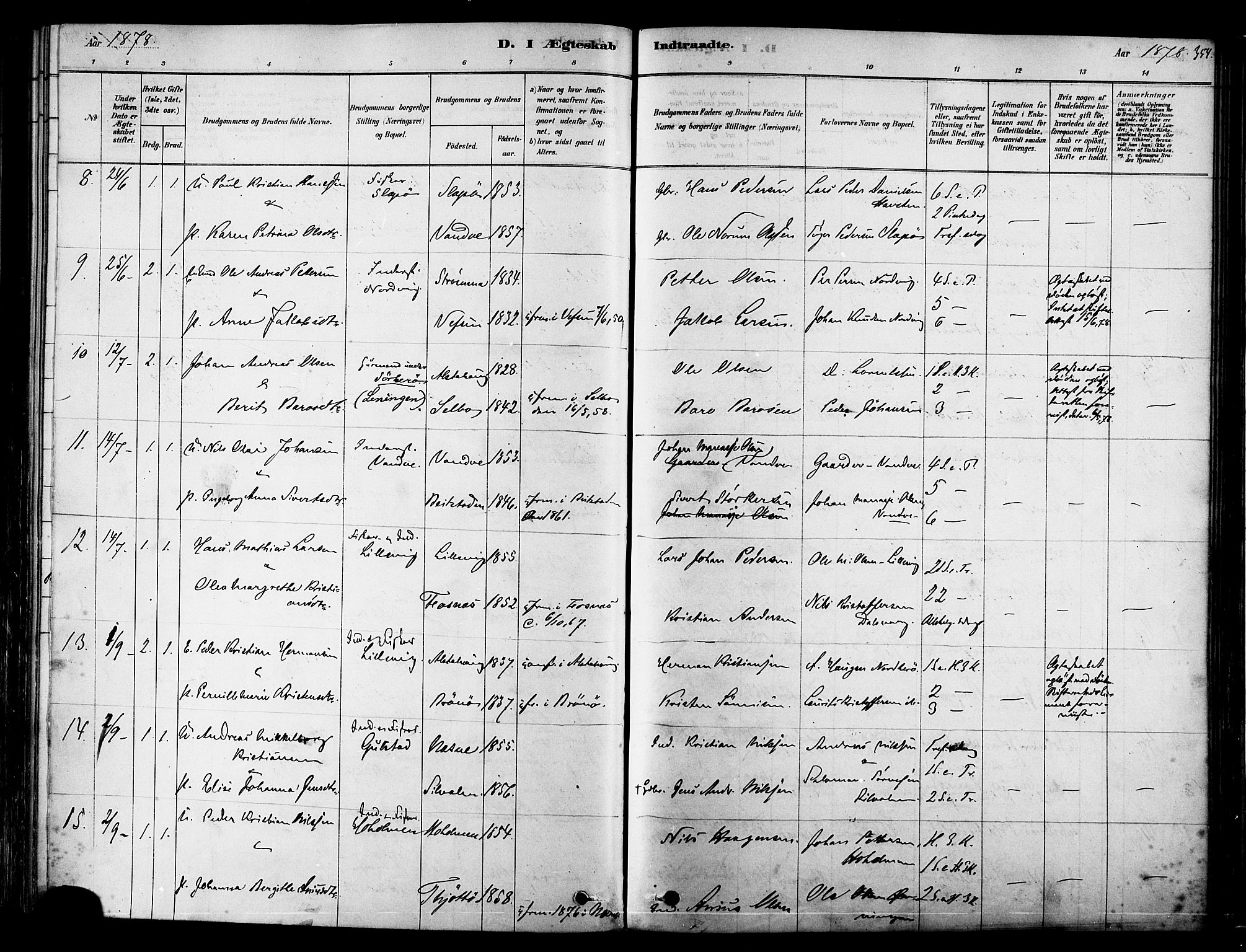 Ministerialprotokoller, klokkerbøker og fødselsregistre - Nordland, AV/SAT-A-1459/834/L0507: Parish register (official) no. 834A05, 1878-1892, p. 354