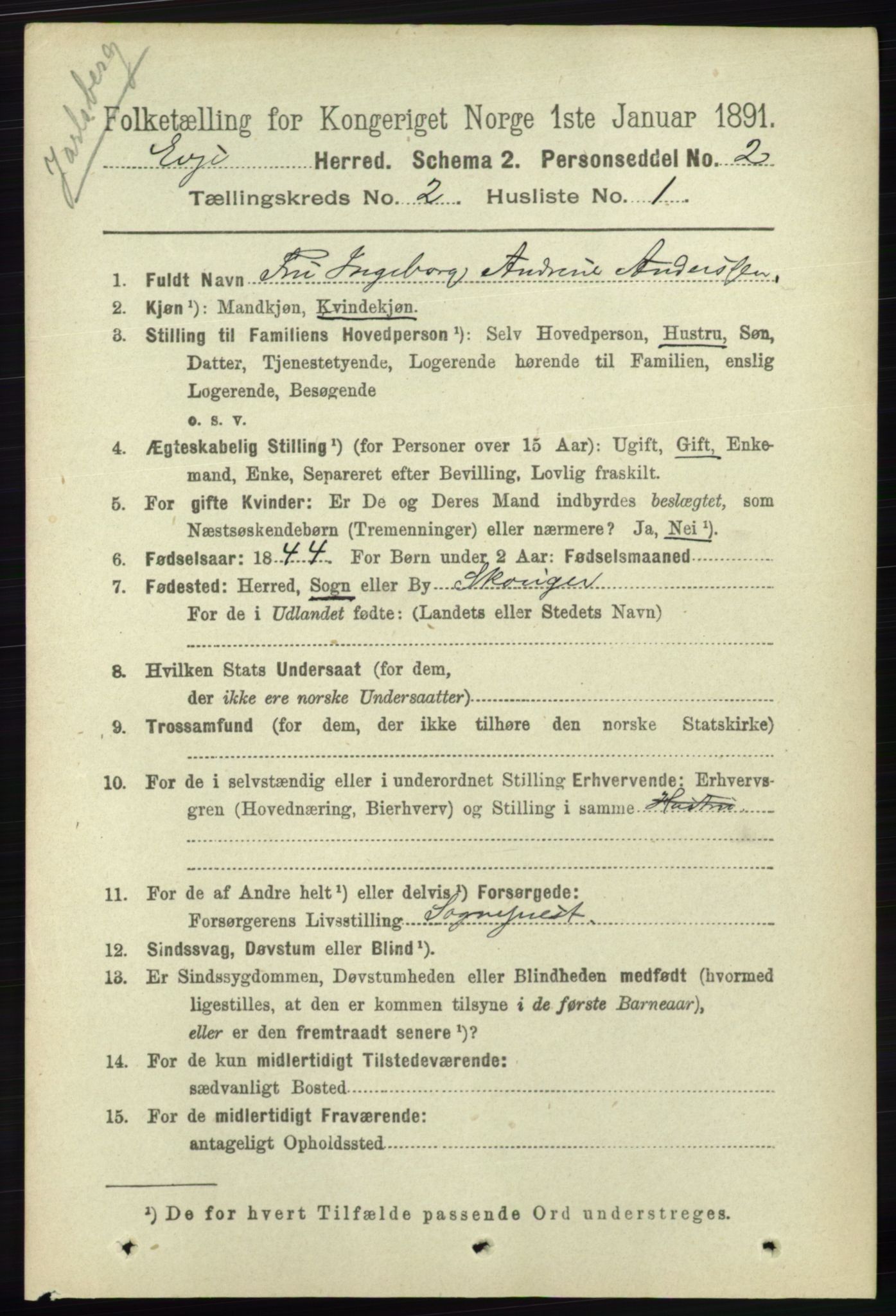 RA, 1891 census for 0937 Evje, 1891, p. 372