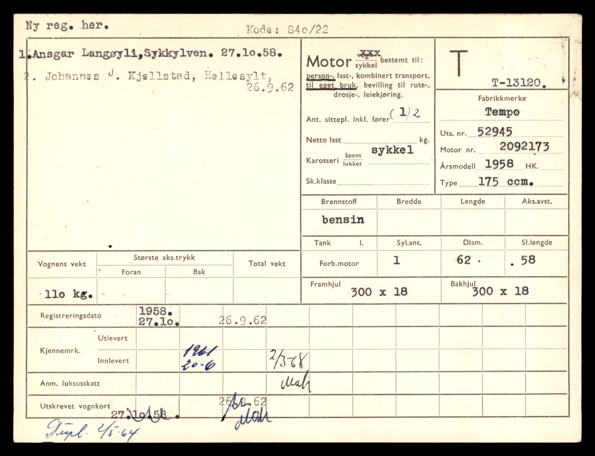 Møre og Romsdal vegkontor - Ålesund trafikkstasjon, AV/SAT-A-4099/F/Fe/L0037: Registreringskort for kjøretøy T 13031 - T 13179, 1927-1998, p. 1832