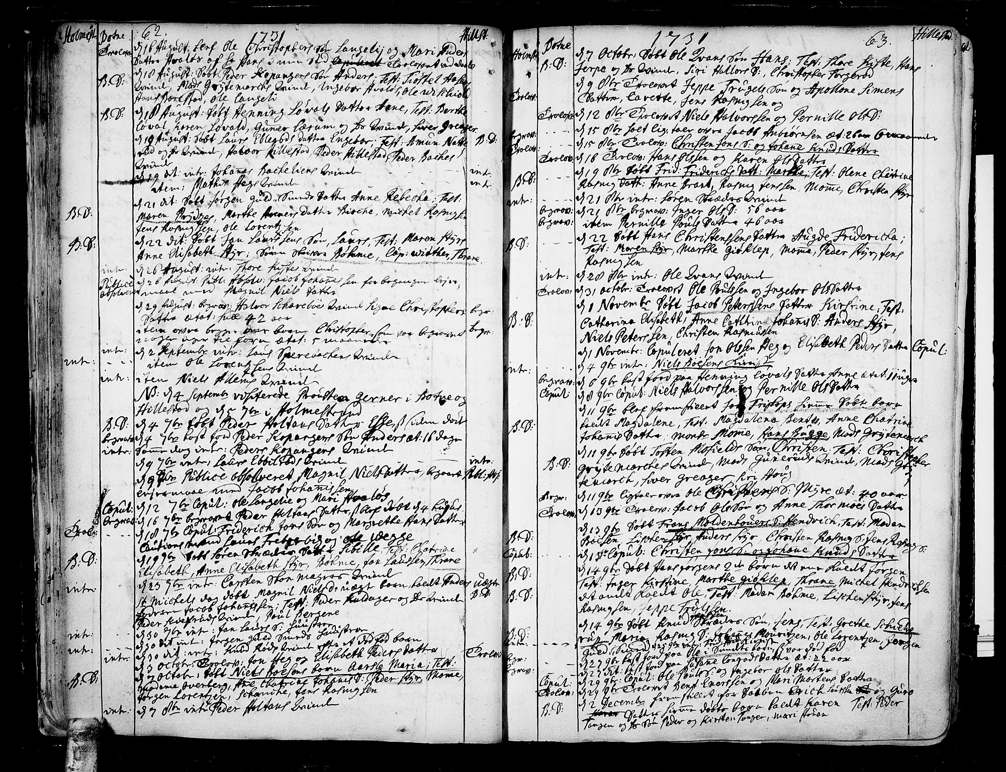 Botne kirkebøker, SAKO/A-340/F/Fa/L0001a: Parish register (official) no. I 1A, 1707-1778, p. 62-63