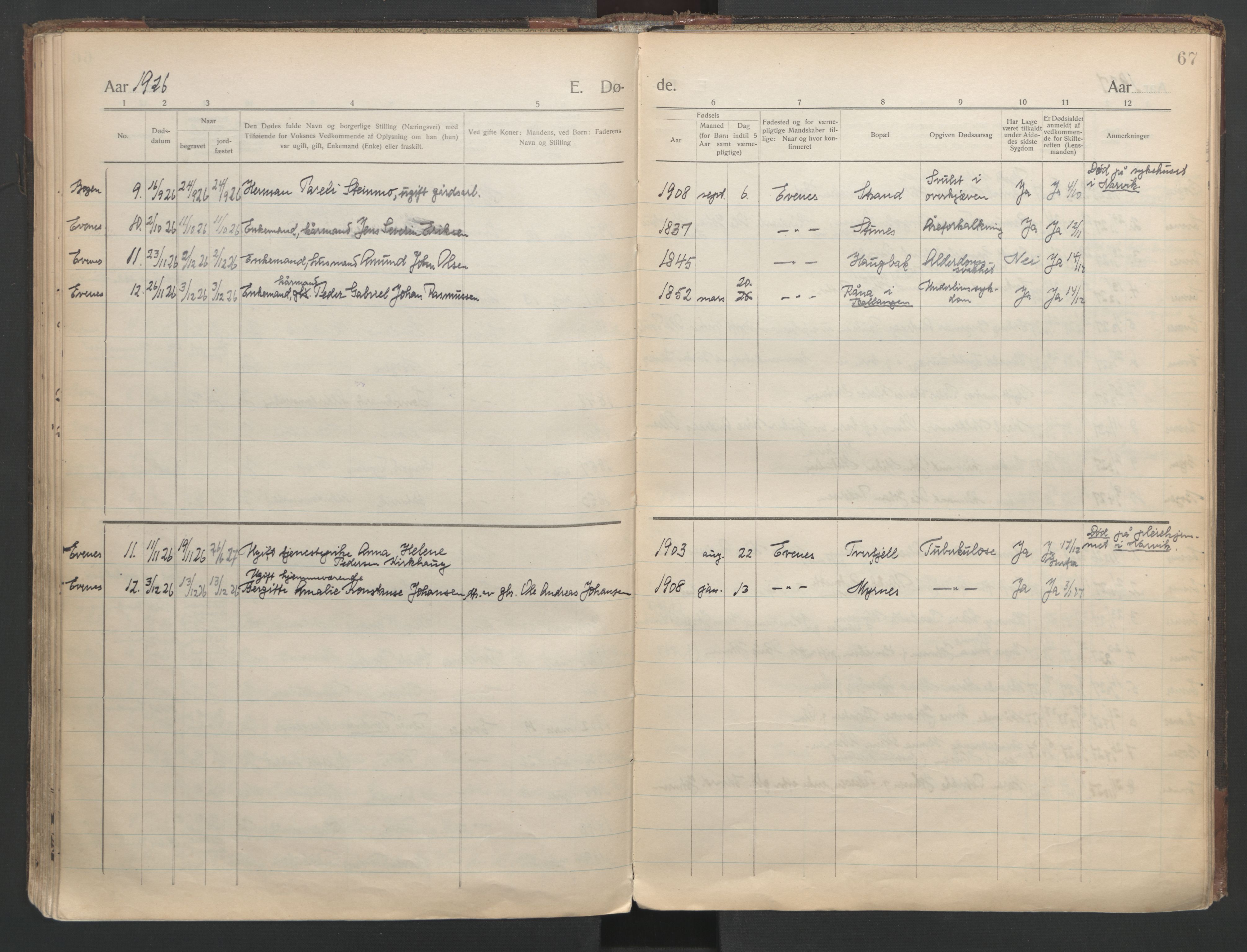 Ministerialprotokoller, klokkerbøker og fødselsregistre - Nordland, AV/SAT-A-1459/863/L0903: Parish register (official) no. 863A15, 1907-1937, p. 67