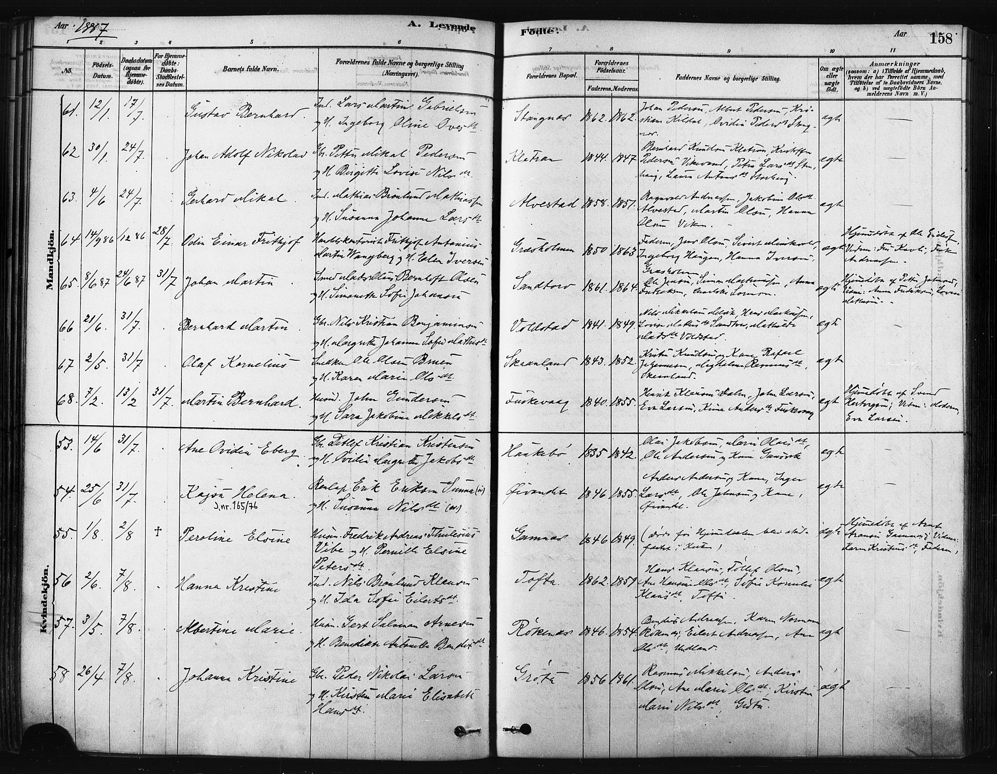 Trondenes sokneprestkontor, SATØ/S-1319/H/Ha/L0014kirke: Parish register (official) no. 14, 1878-1889, p. 158