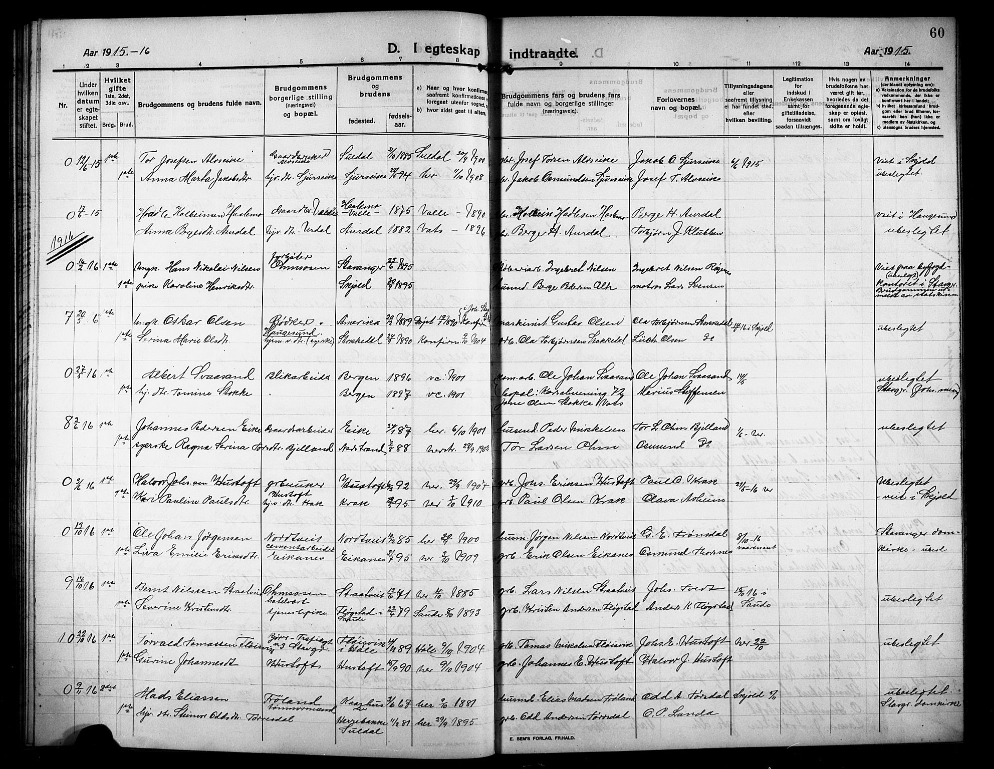 Skjold sokneprestkontor, SAST/A-101847/H/Ha/Hab/L0009: Parish register (copy) no. B 9, 1914-1925, p. 60