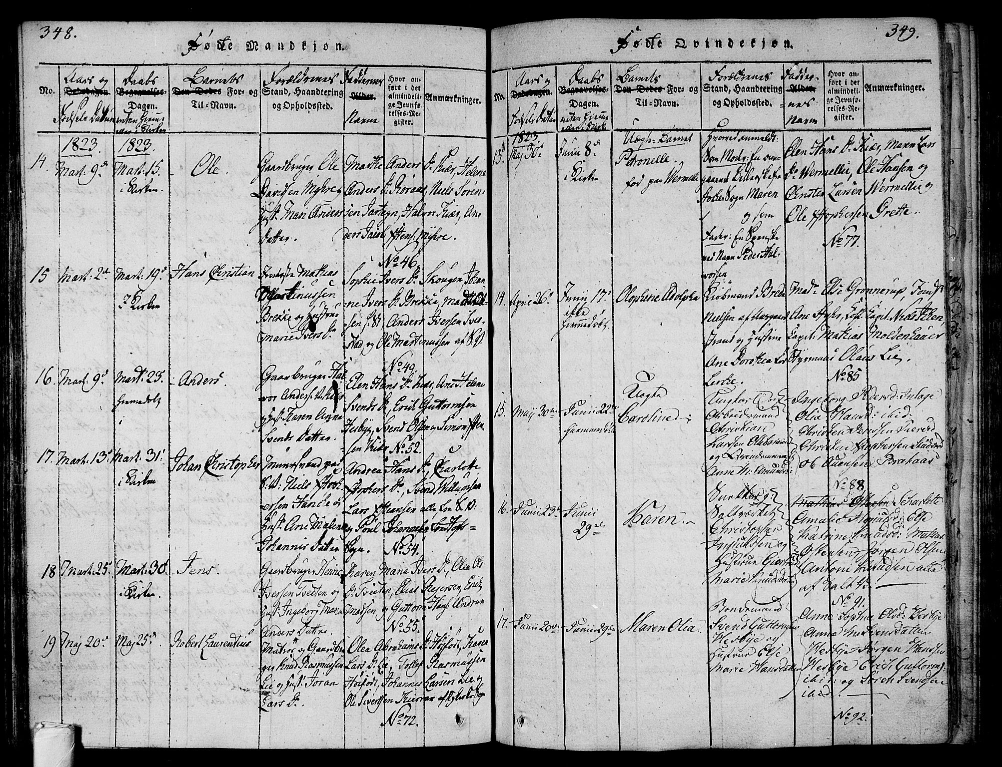 Sem kirkebøker, AV/SAKO-A-5/F/Fa/L0004: Parish register (official) no. I 4, 1814-1825, p. 348-349