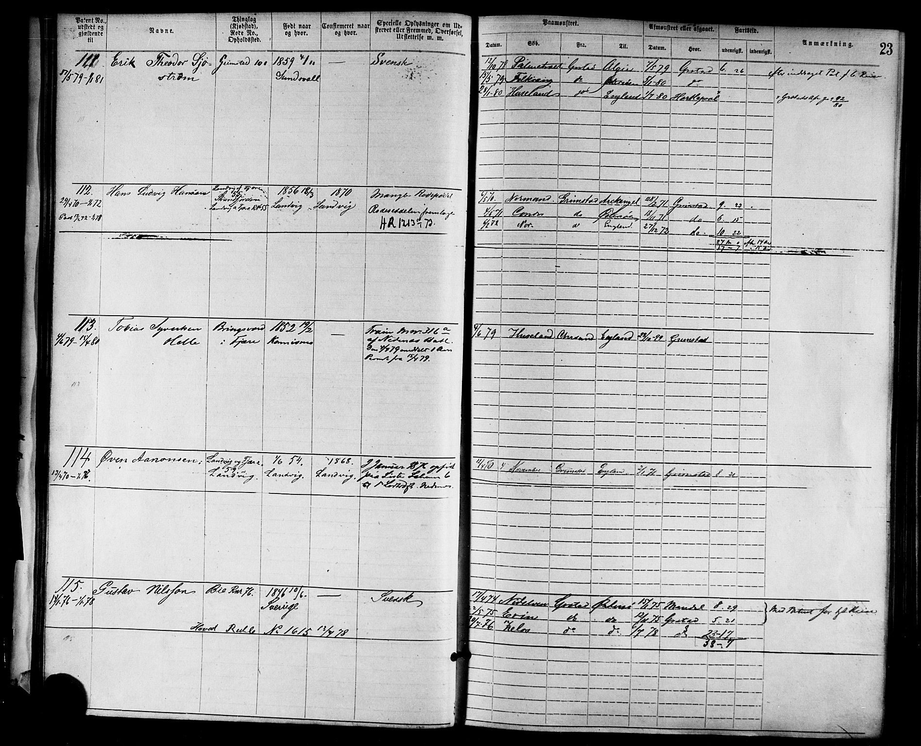Grimstad mønstringskrets, AV/SAK-2031-0013/F/Fa/L0001: Annotasjonsrulle nr 1-1920 med register, F-1, 1870-1892, p. 44