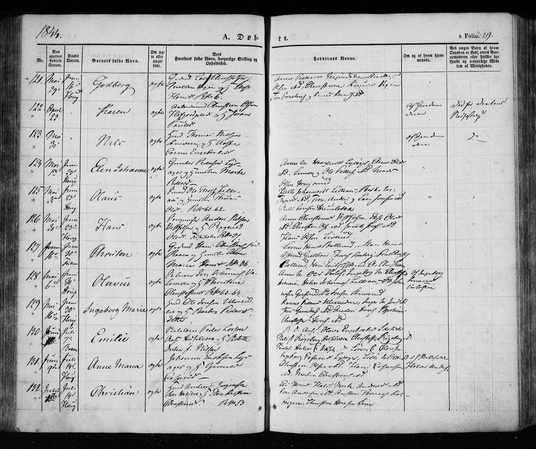 Eiker kirkebøker, AV/SAKO-A-4/F/Fa/L0013a: Parish register (official) no. I 13A, 1832-1845, p. 219