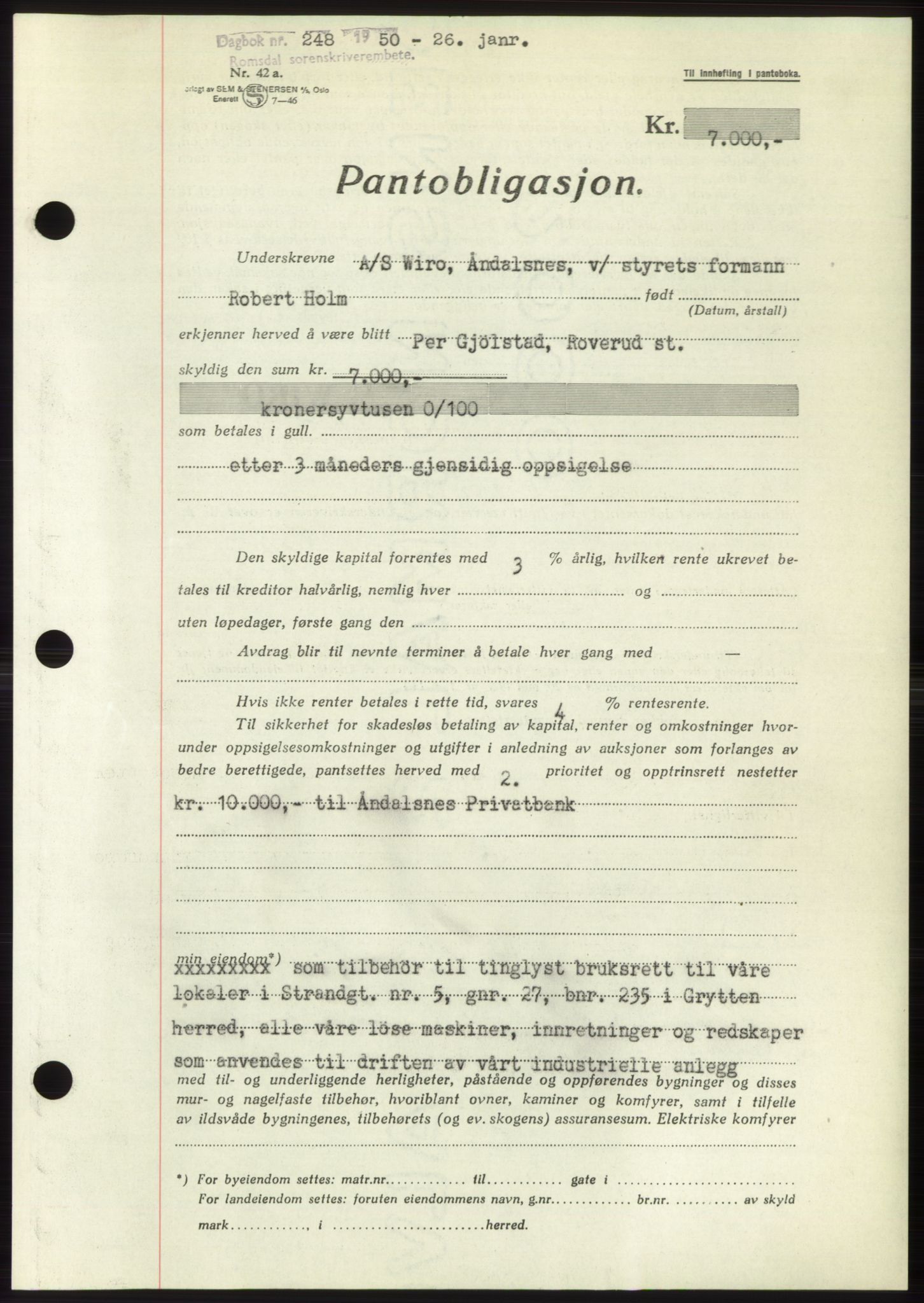 Romsdal sorenskriveri, AV/SAT-A-4149/1/2/2C: Mortgage book no. B5, 1949-1950, Diary no: : 248/1950