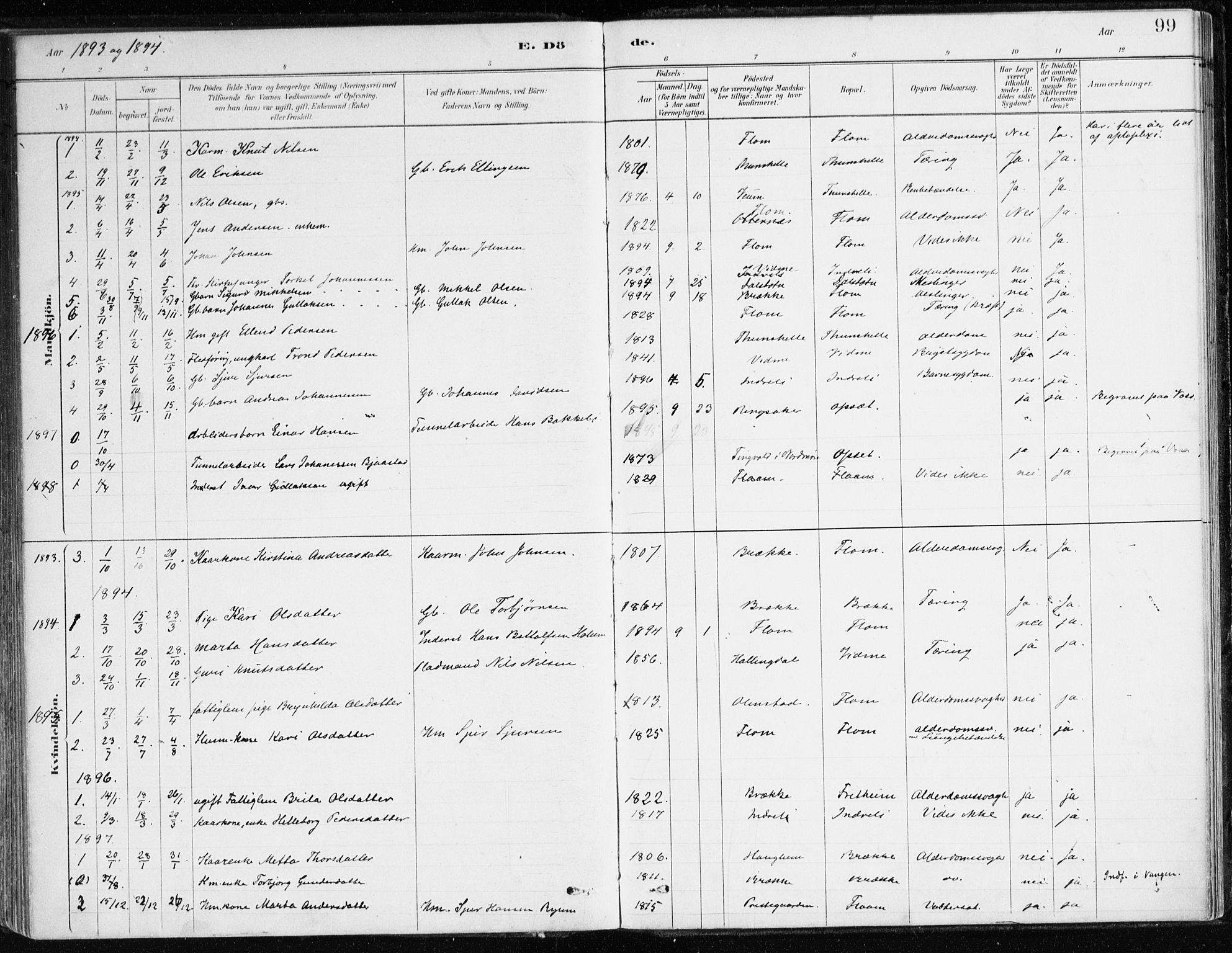 Aurland sokneprestembete, SAB/A-99937/H/Ha/Hac/L0001: Parish register (official) no. C 1, 1880-1921, p. 99