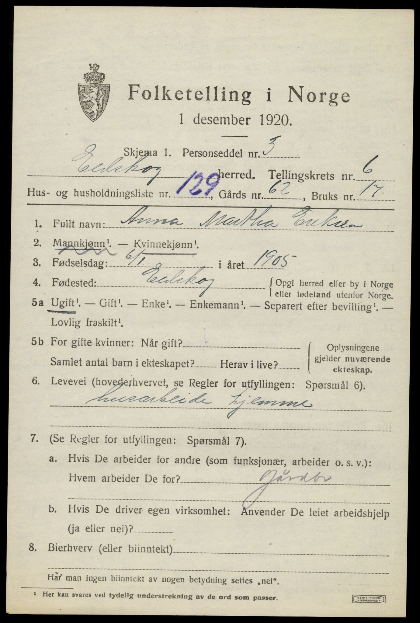 SAH, 1920 census for Eidskog, 1920, p. 7819
