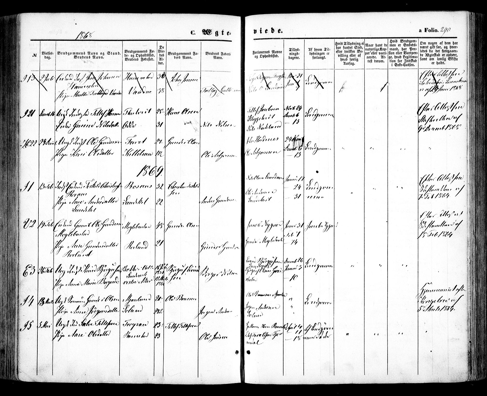 Evje sokneprestkontor, SAK/1111-0008/F/Fa/Faa/L0006: Parish register (official) no. A 6, 1866-1884, p. 290