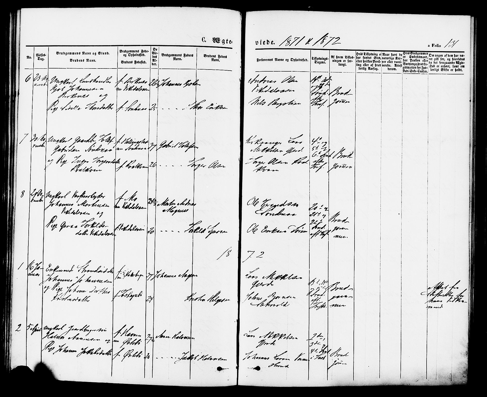 Vikedal sokneprestkontor, SAST/A-101840/01/IV: Parish register (official) no. A 7, 1868-1883, p. 131