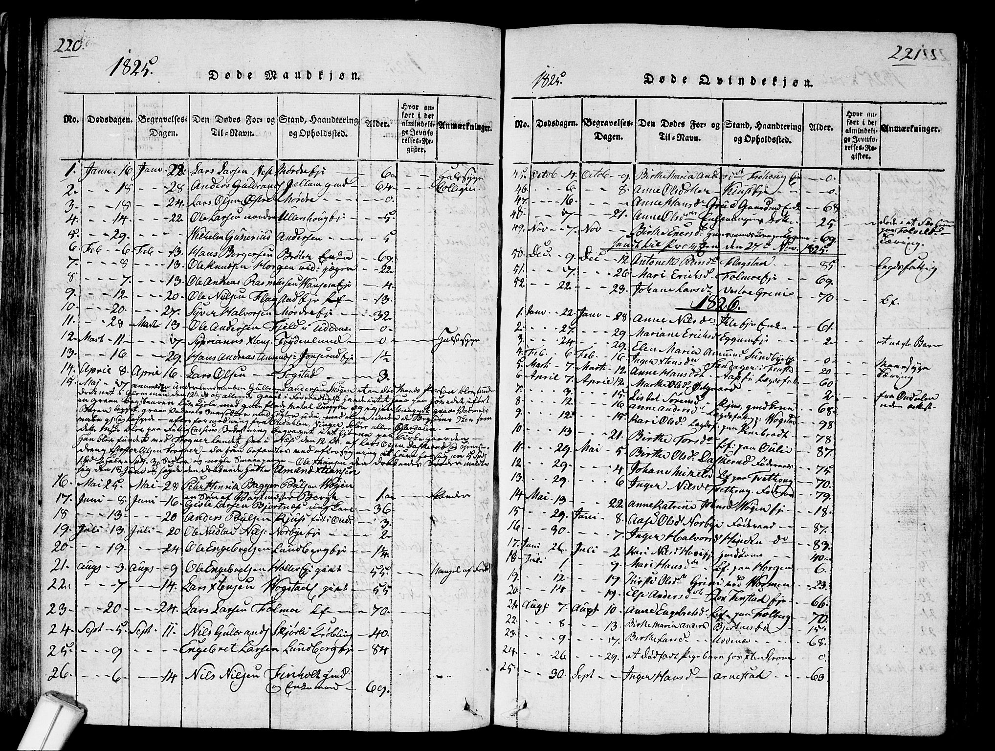 Nes prestekontor Kirkebøker, SAO/A-10410/G/Ga/L0001: Parish register (copy) no. I 1, 1815-1835, p. 220-221