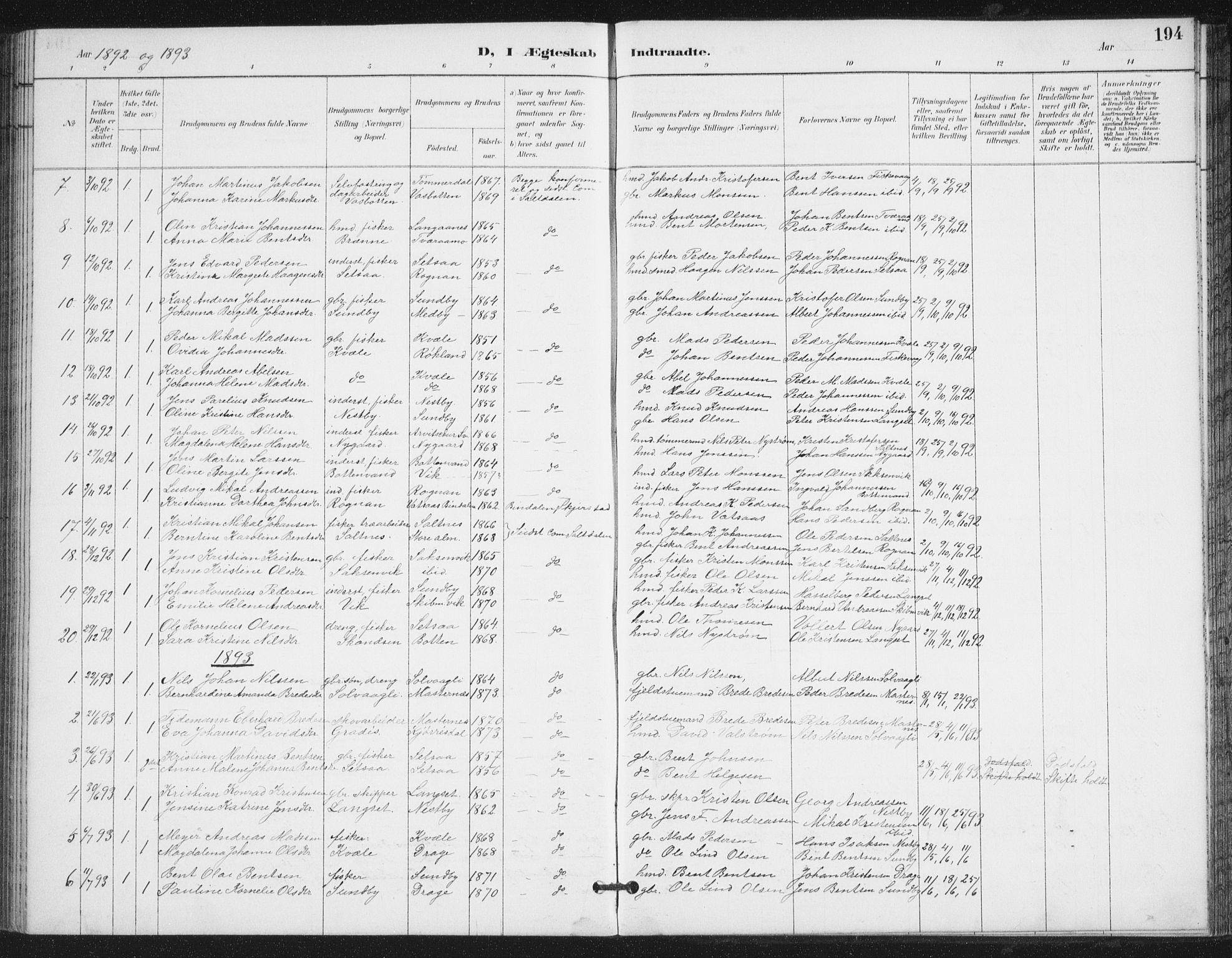 Ministerialprotokoller, klokkerbøker og fødselsregistre - Nordland, SAT/A-1459/847/L0682: Parish register (copy) no. 847C10, 1889-1907, p. 194