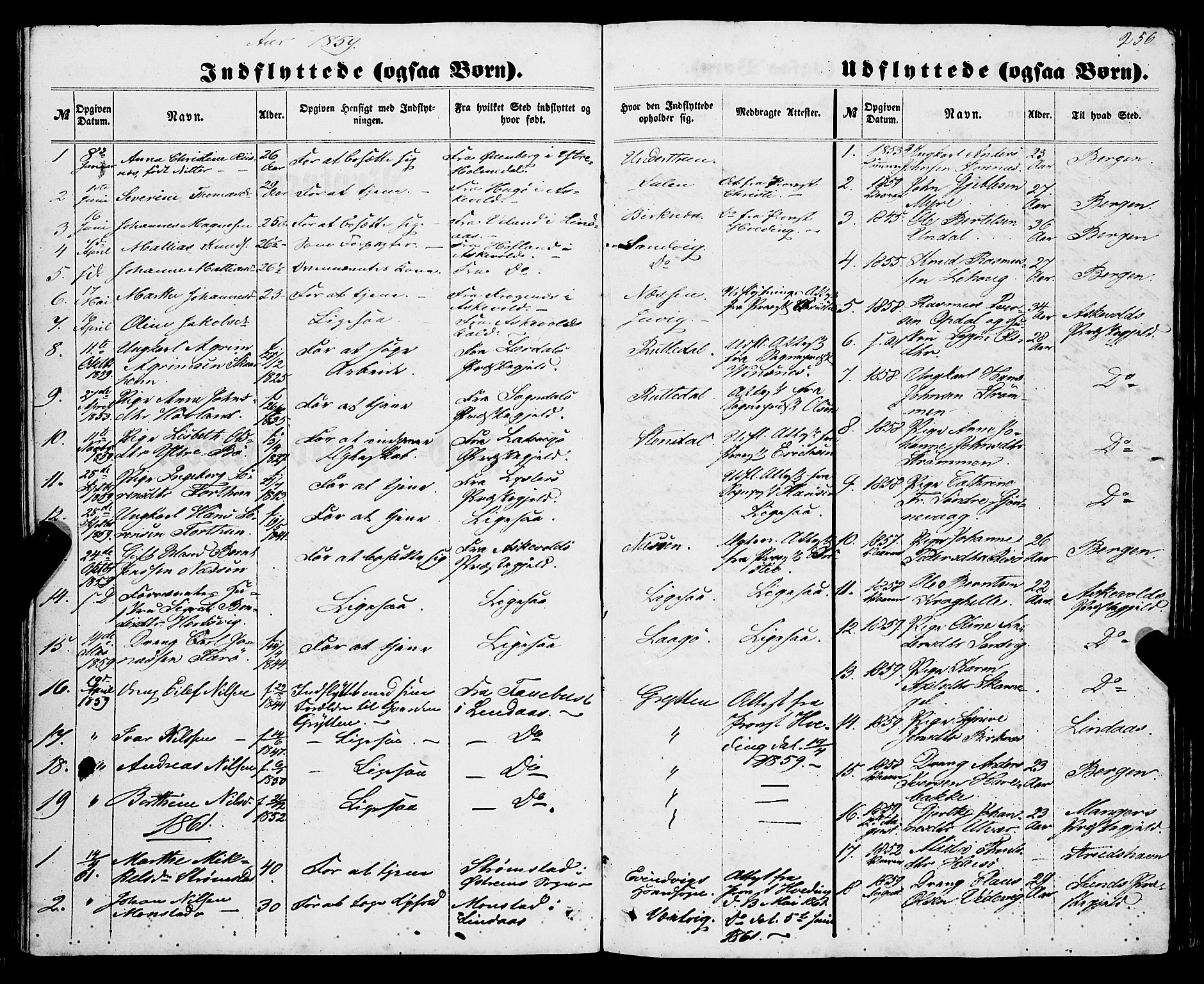 Gulen sokneprestembete, AV/SAB-A-80201/H/Haa/Haaa/L0022: Parish register (official) no. A 22, 1859-1869, p. 256