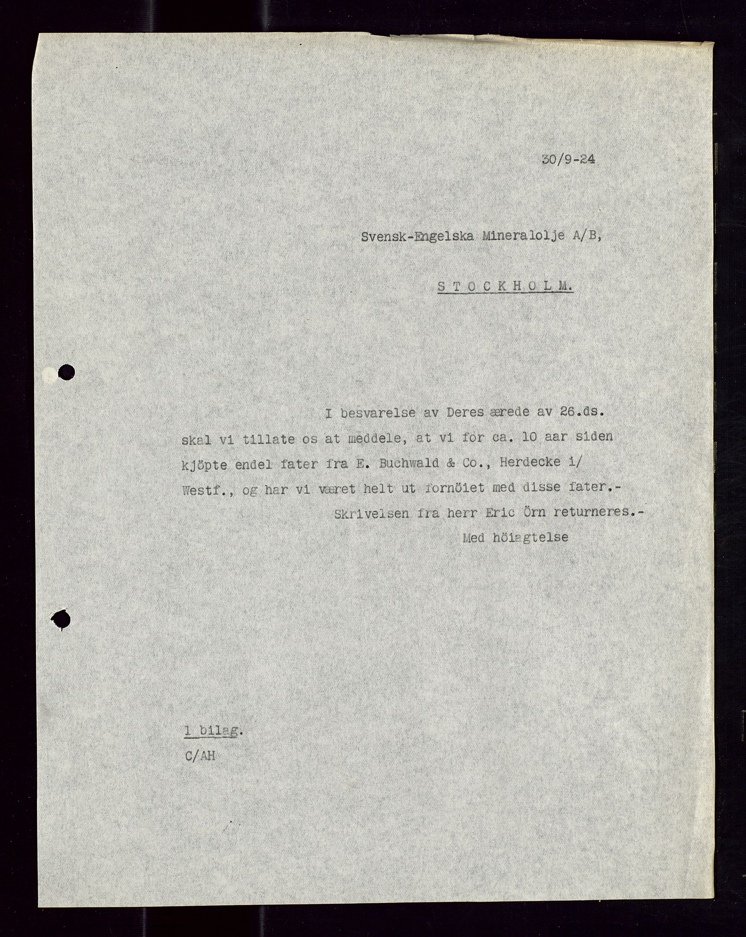 Pa 1521 - A/S Norske Shell, AV/SAST-A-101915/E/Ea/Eaa/L0013: Sjefskorrespondanse, 1924, p. 196