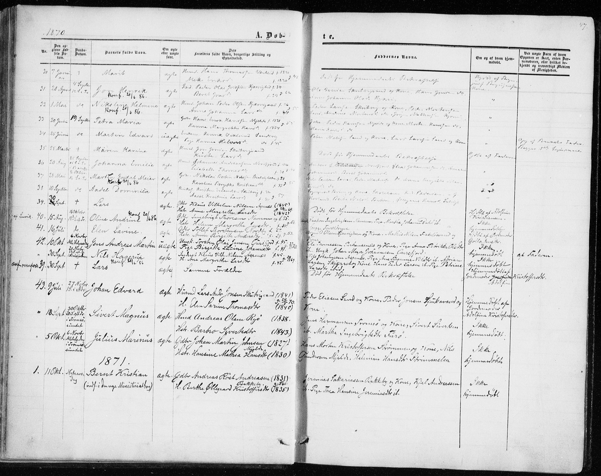 Balsfjord sokneprestembete, AV/SATØ-S-1303/G/Ga/L0001kirke: Parish register (official) no. 1, 1858-1870, p. 47