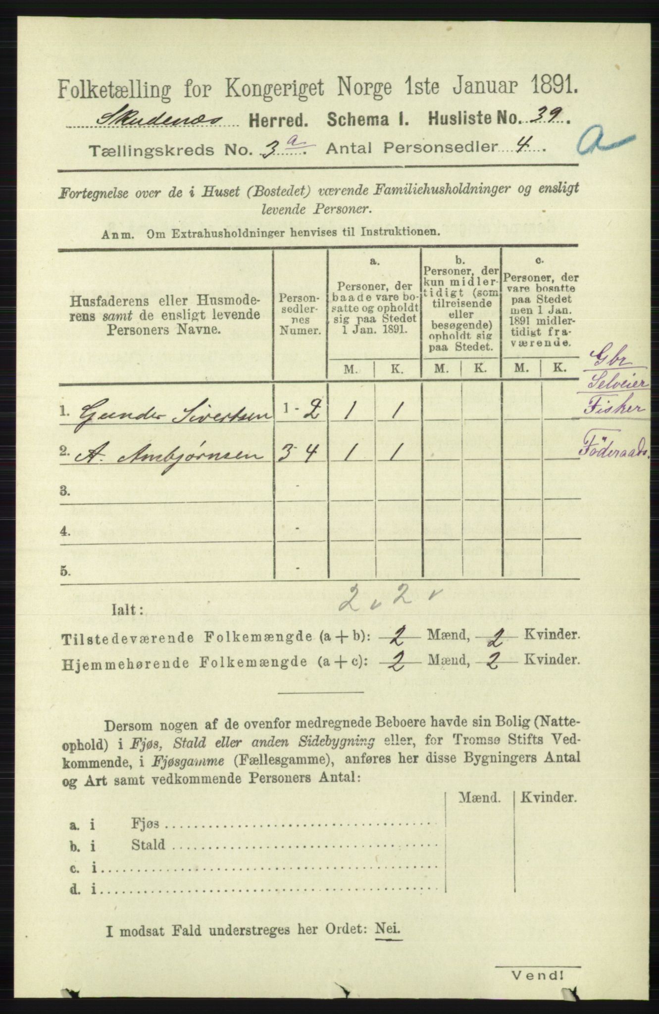 RA, 1891 census for 1150 Skudenes, 1891, p. 1369