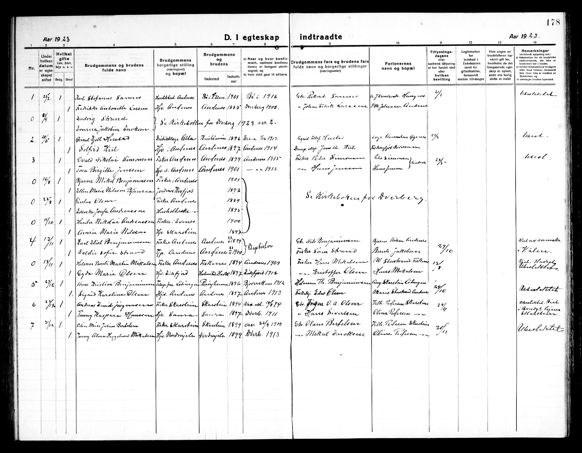 Ministerialprotokoller, klokkerbøker og fødselsregistre - Nordland, SAT/A-1459/899/L1450: Parish register (copy) no. 899C05, 1918-1945, p. 178