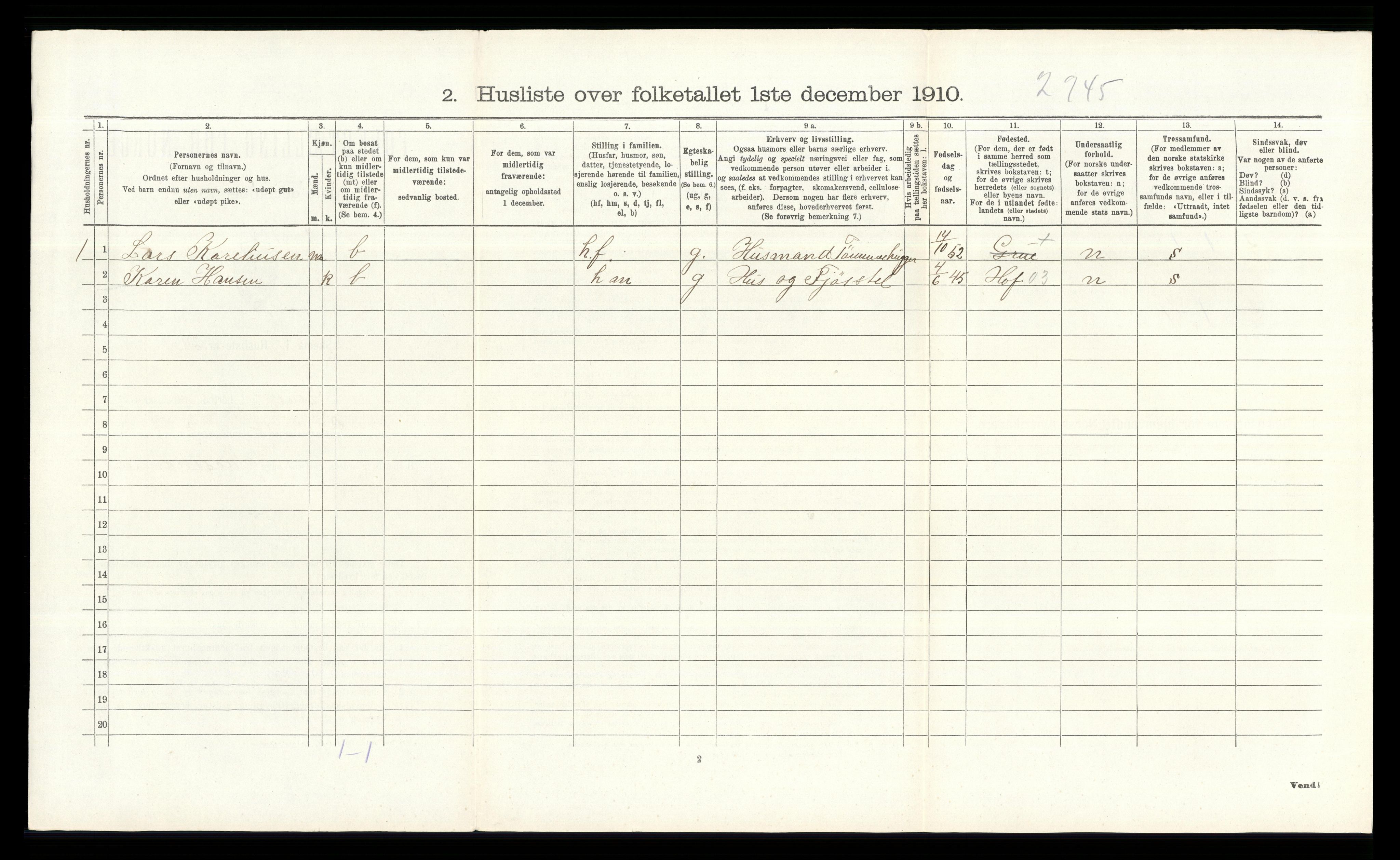RA, 1910 census for Grue, 1910, p. 1108