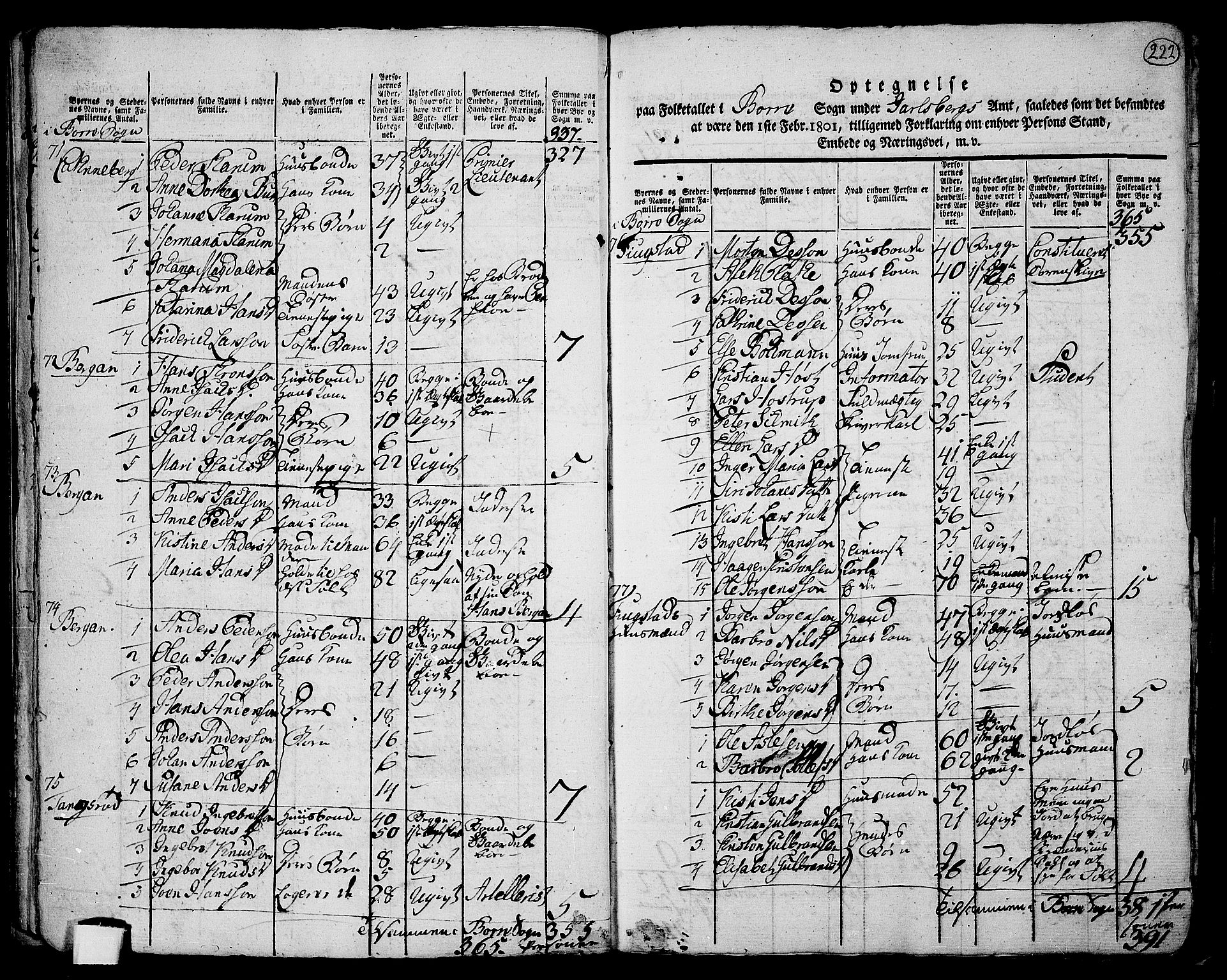 RA, 1801 census for 0717P Borre, 1801, p. 221b-222a