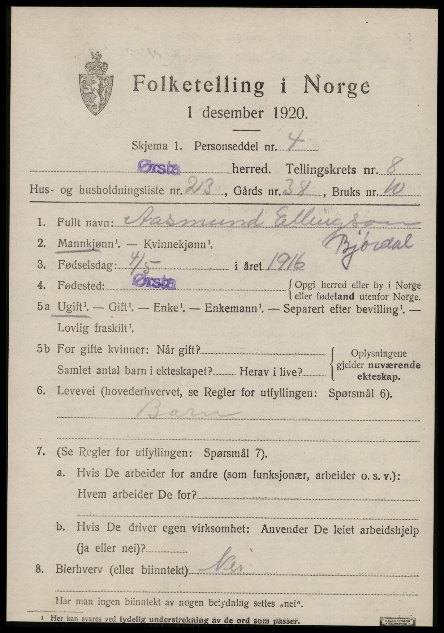 SAT, 1920 census for Ørsta, 1920, p. 6284