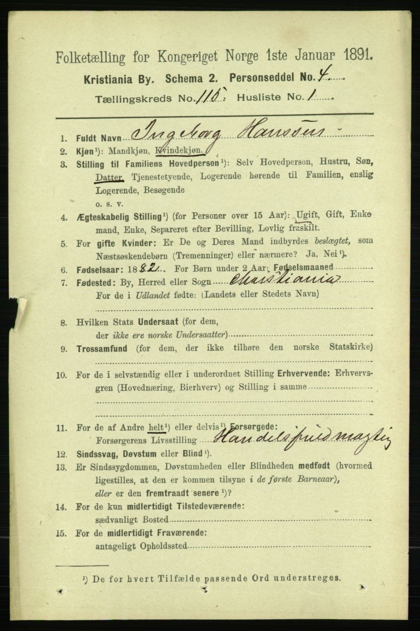 RA, 1891 census for 0301 Kristiania, 1891, p. 61614