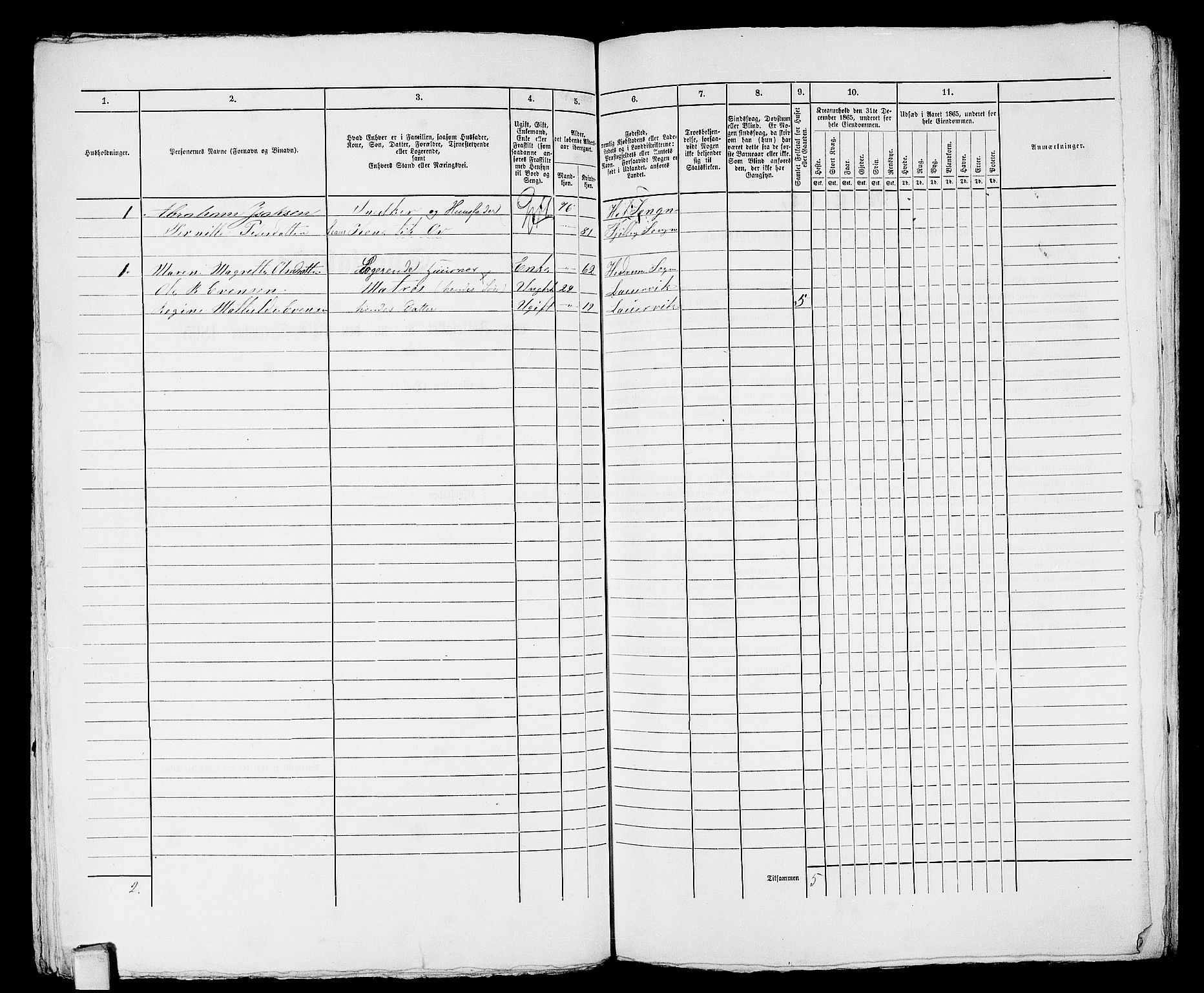 RA, 1865 census for Larvik, 1865, p. 901