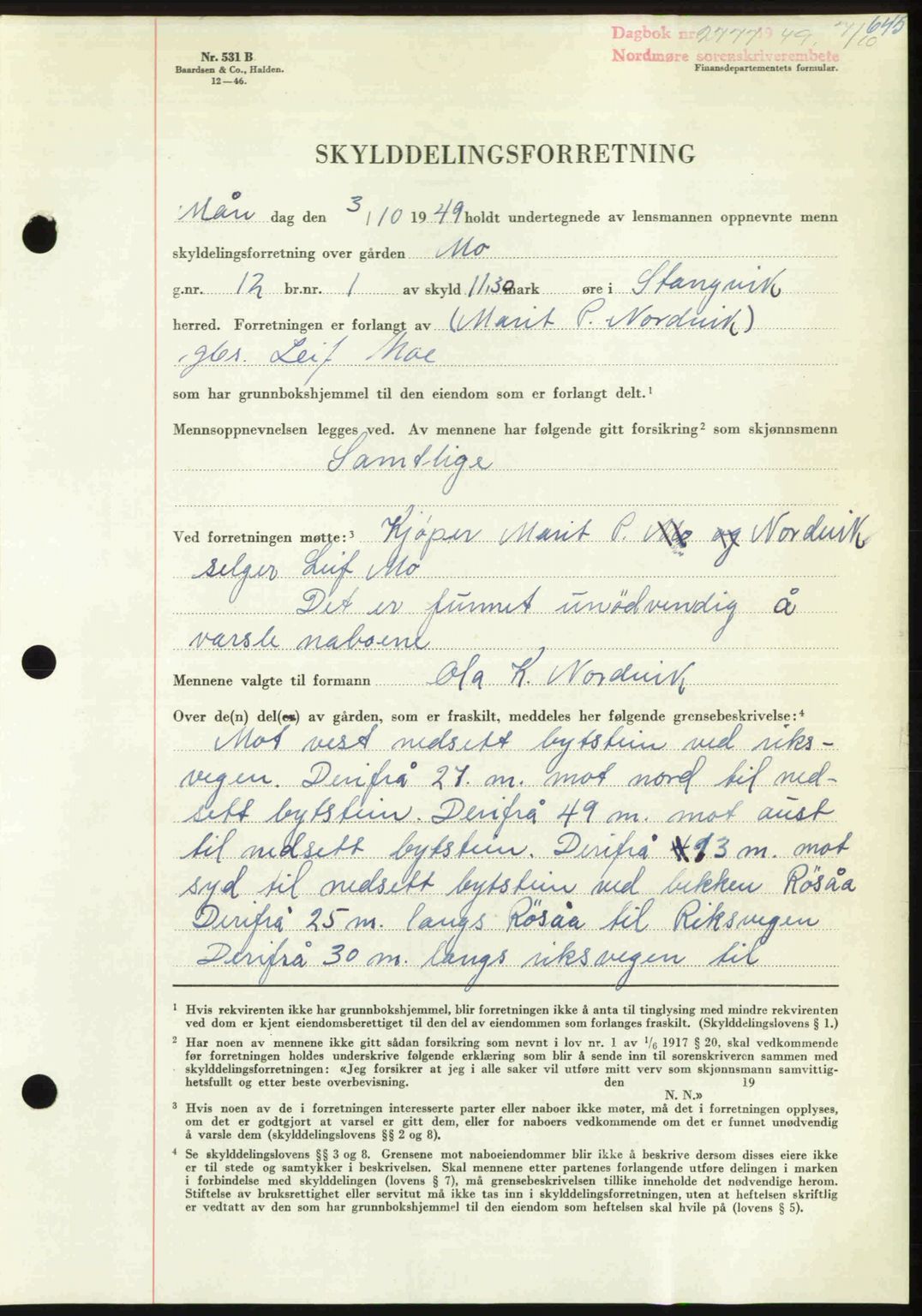 Nordmøre sorenskriveri, AV/SAT-A-4132/1/2/2Ca: Mortgage book no. A112, 1949-1949, Diary no: : 2777/1949