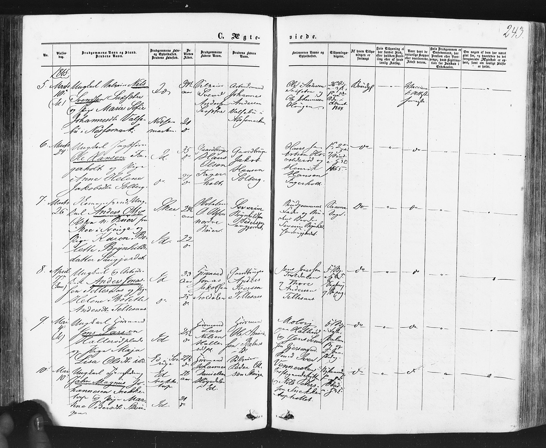 Idd prestekontor Kirkebøker, SAO/A-10911/F/Fc/L0005: Parish register (official) no. III 5, 1861-1877, p. 243